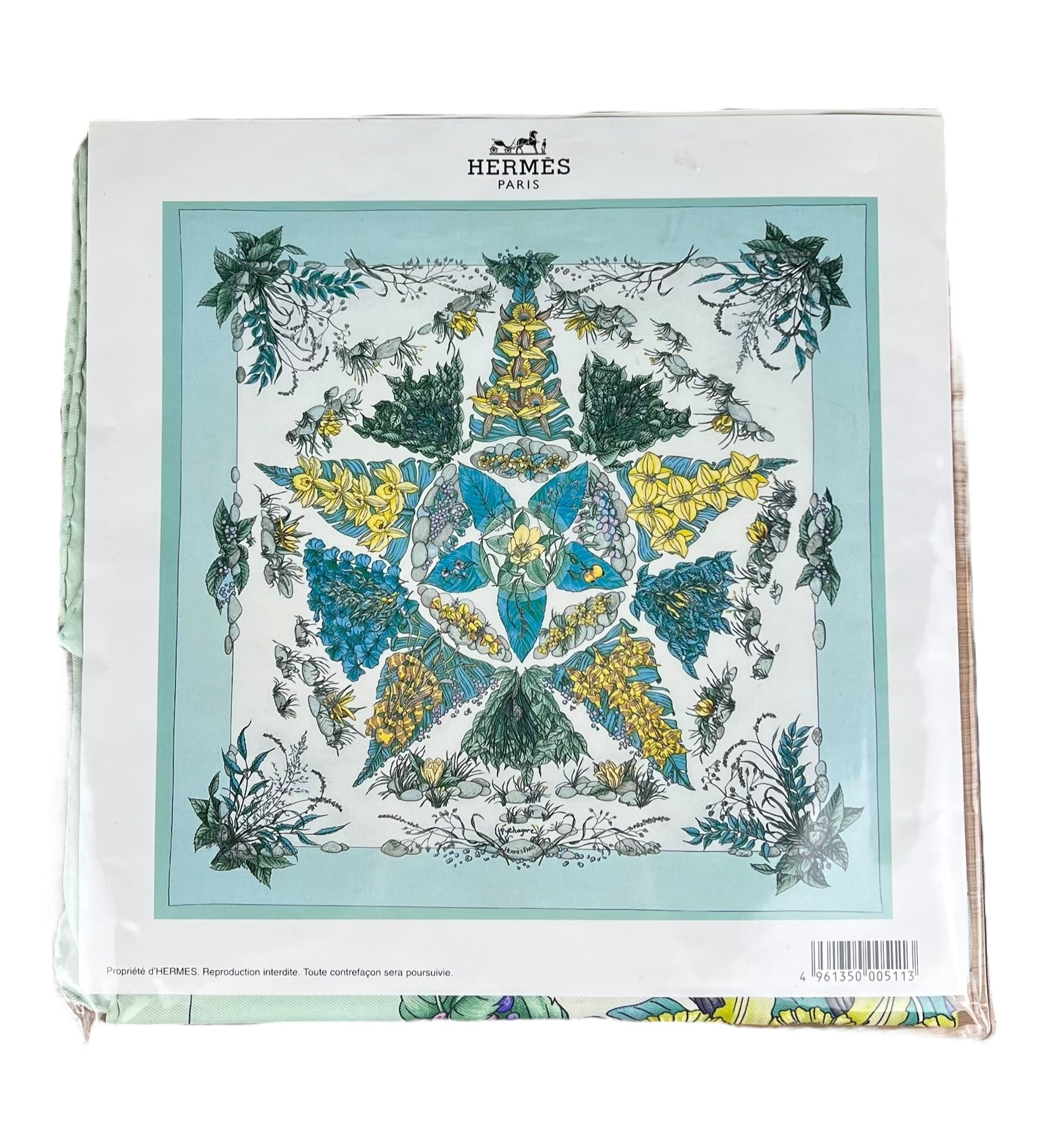 Hermes Floral Scarf Blue