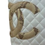 Chanel Vintage White Quilted CC Snake Cambon Ligne Tote 2004