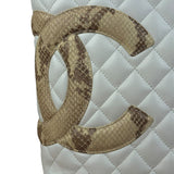 Chanel Vintage White Quilted CC Snake Cambon Ligne Tote 2004