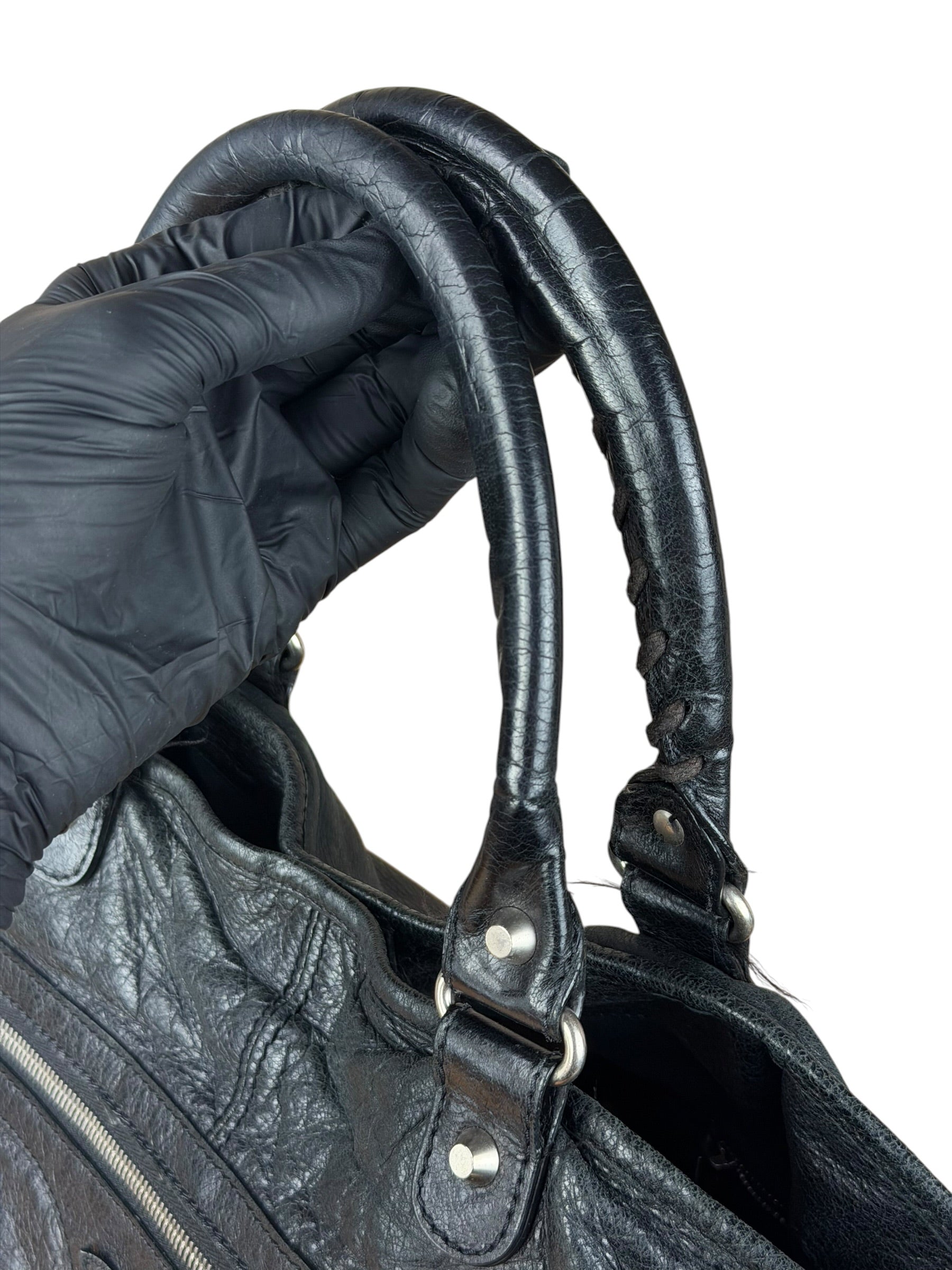 Balenciaga Vintage Black Leather Classic Square Zip Shoulder Tote Bag