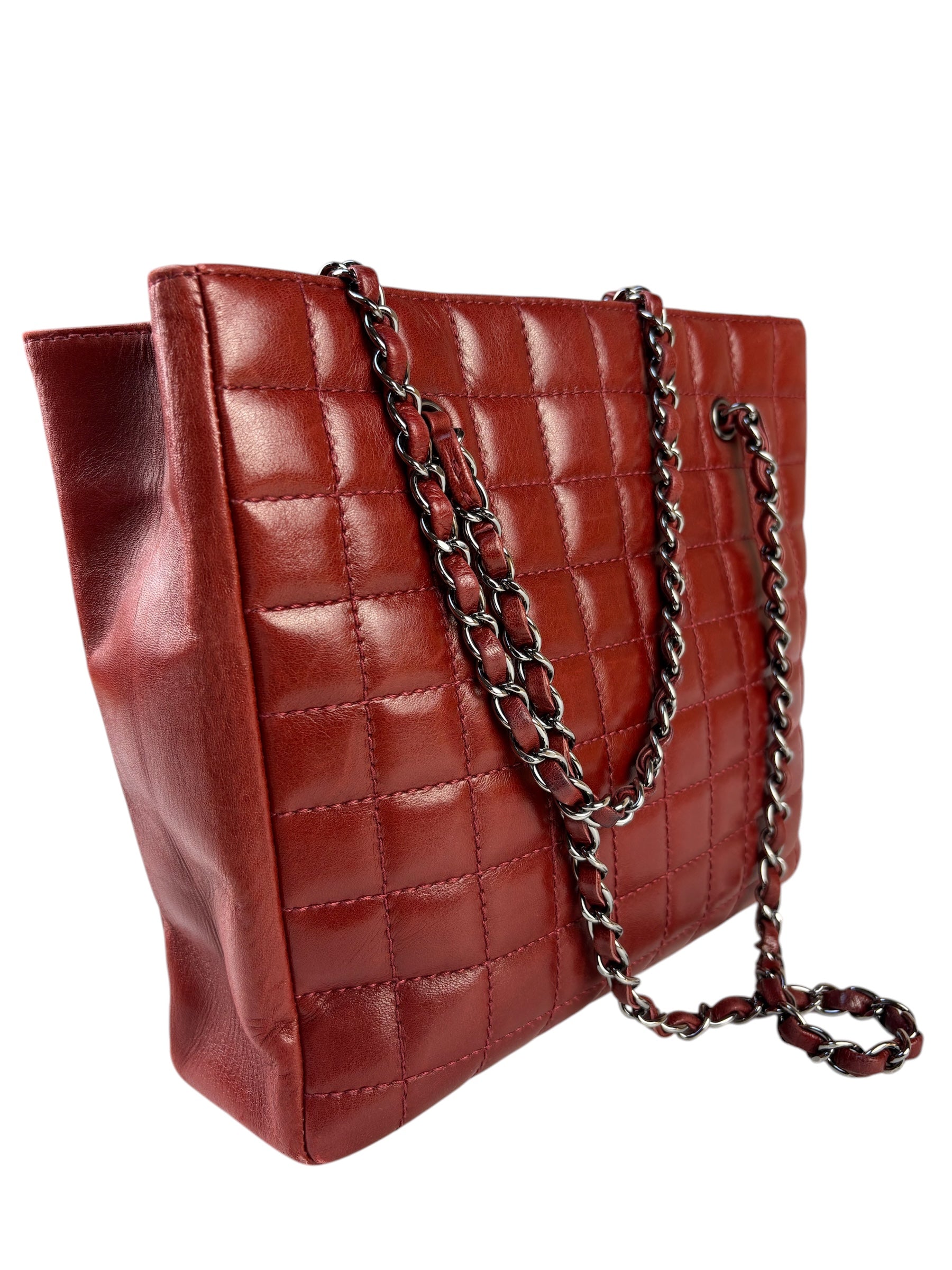 Chanel Red Lambskin Chocolate Bar Mademoiselle Reissue Square Tote  2004