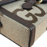 Gucci Brown Leather Trim Monogram Jumbo GG Mini Shoulder Bag