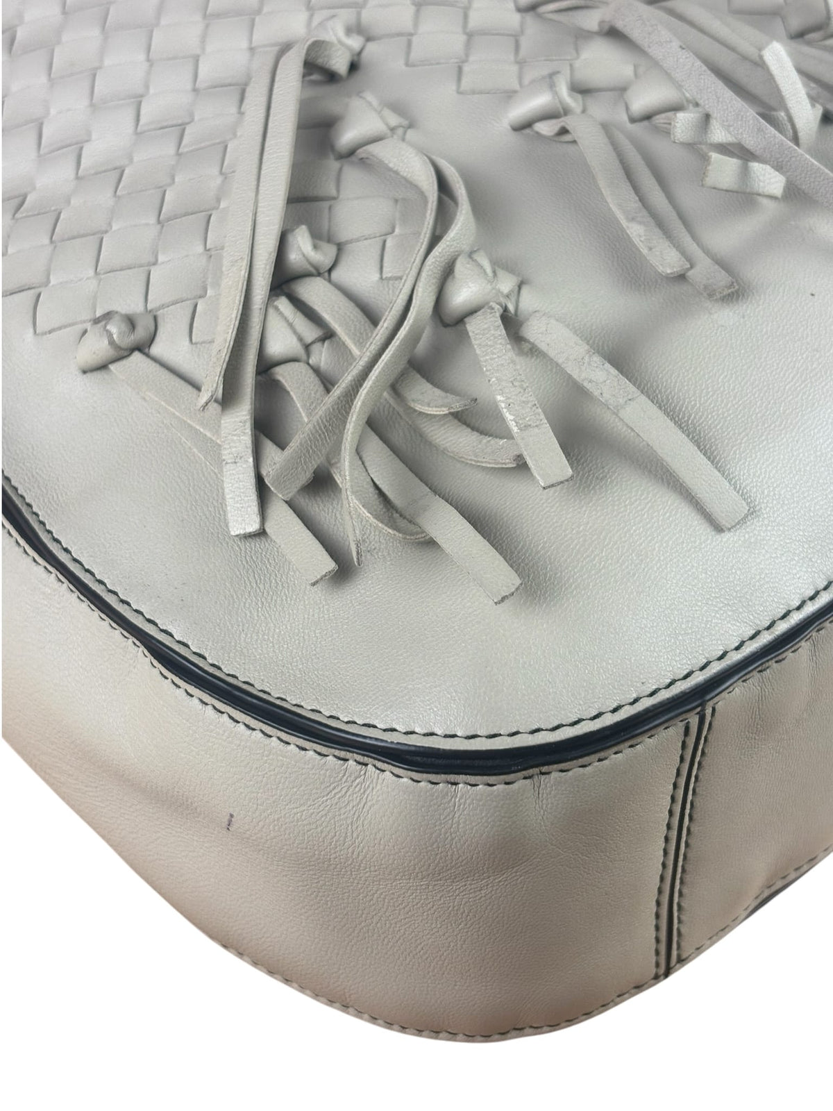 Bottega Veneta Grey Intrecciato Brio Loop Fringe Shoulder Bag