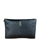 YSL Black Quilted Leather Cassandre Matelasse Pouch