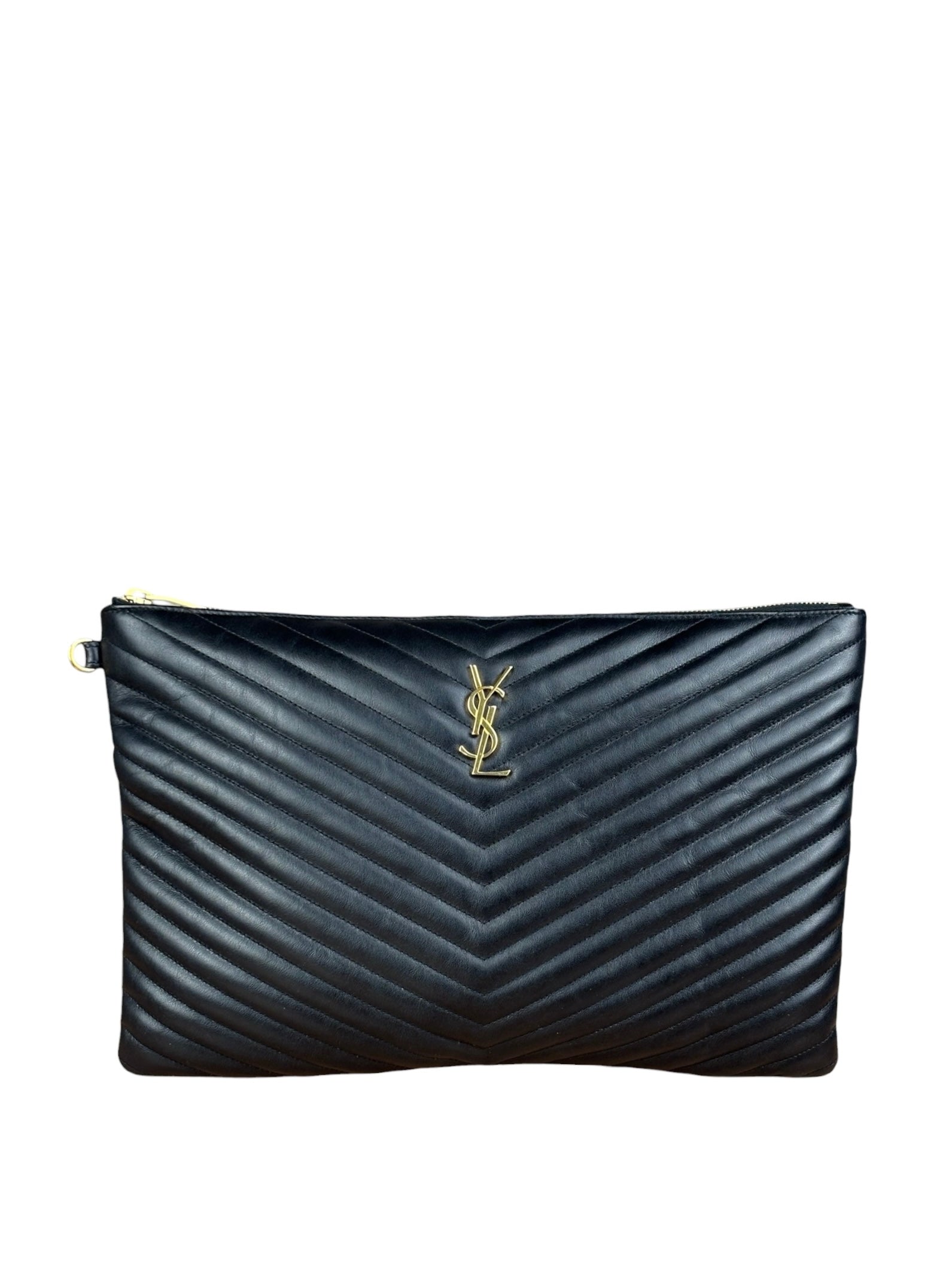 YSL Black Quilted Leather Cassandre Matelasse Pouch