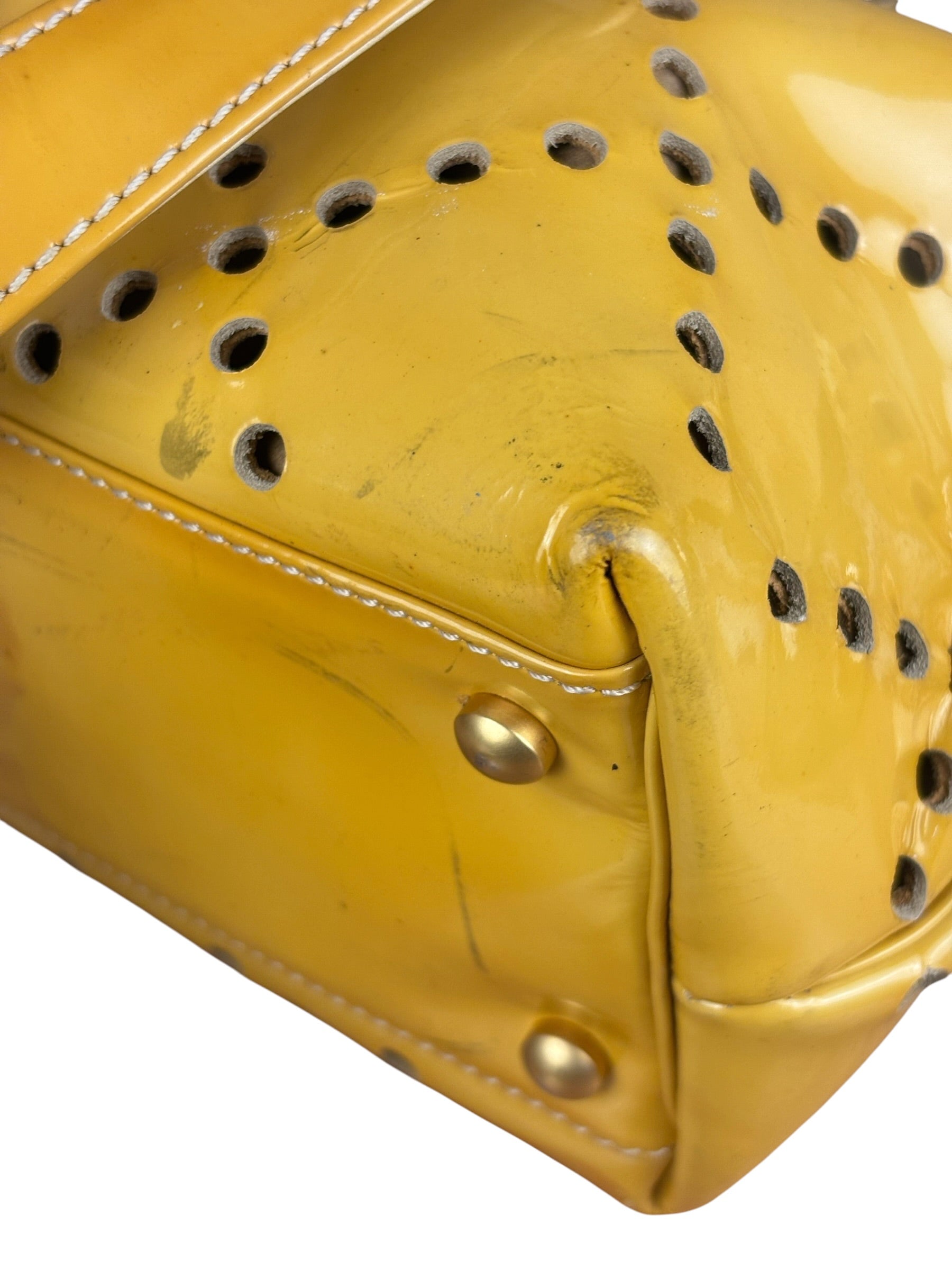 Chanel Vintage Yellow Patent Leather Perforated Tote Bag 1987