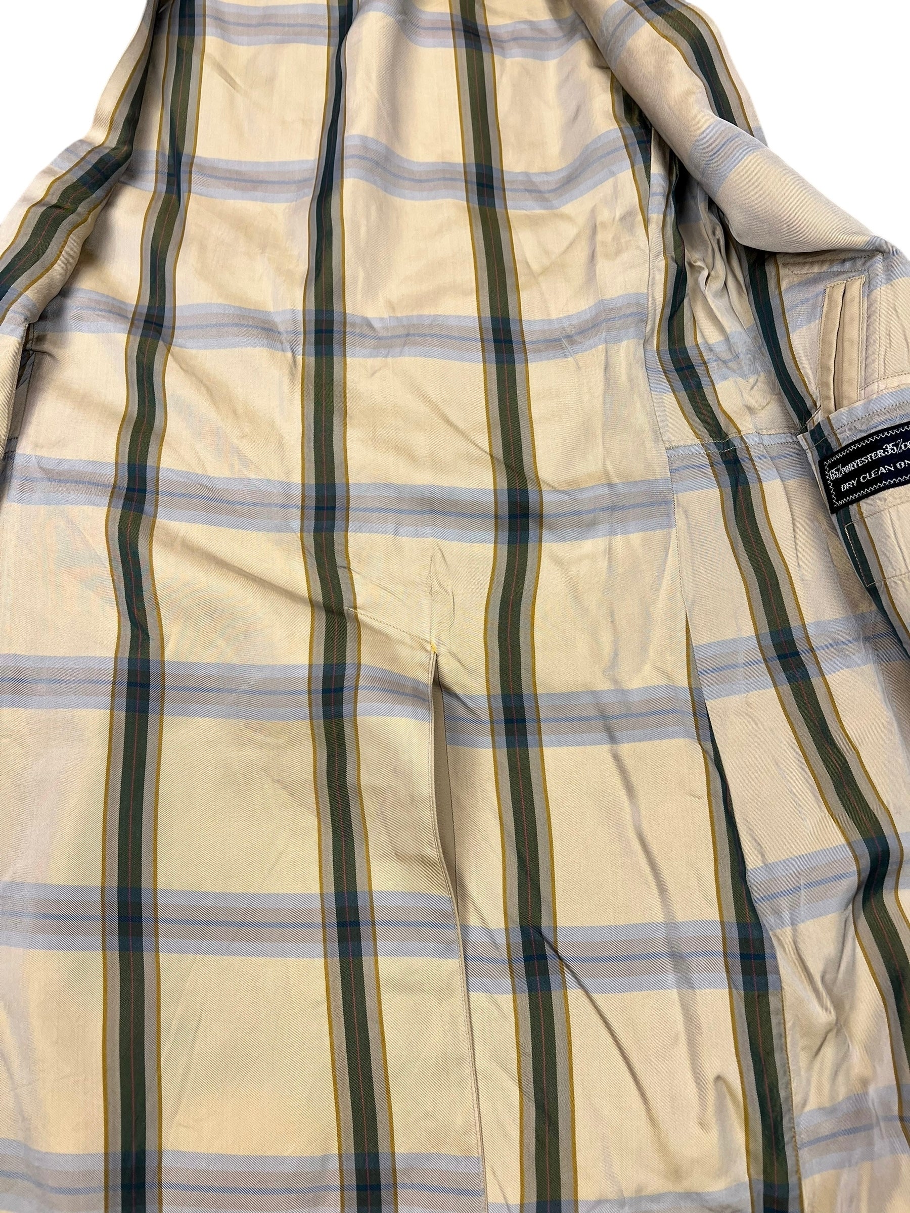 Burberry Vintage Khaki Plaid Lined Mid-Length Coat