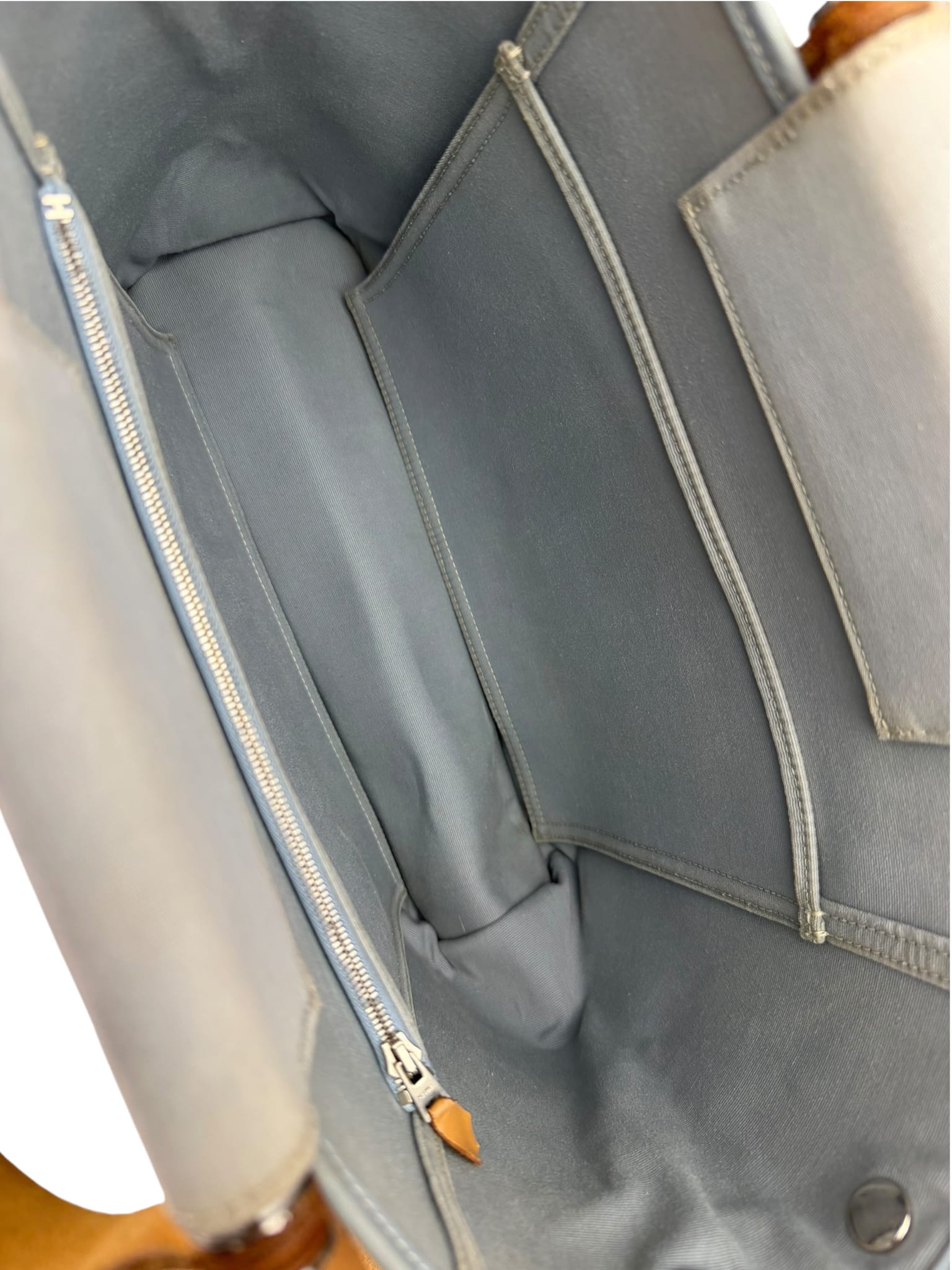 Hermes Light Blue Canvas Leather Trim Cabag Elan Tote