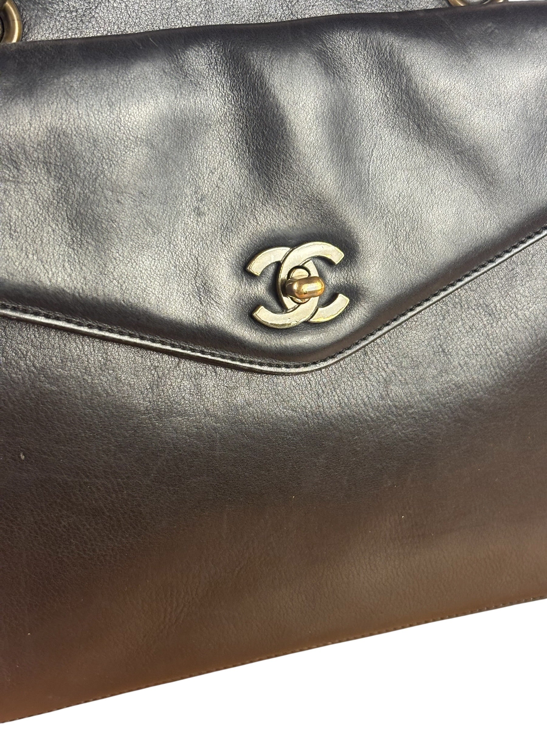 Chanel Vintage Black Calfskin Front Pocket Tote 1997