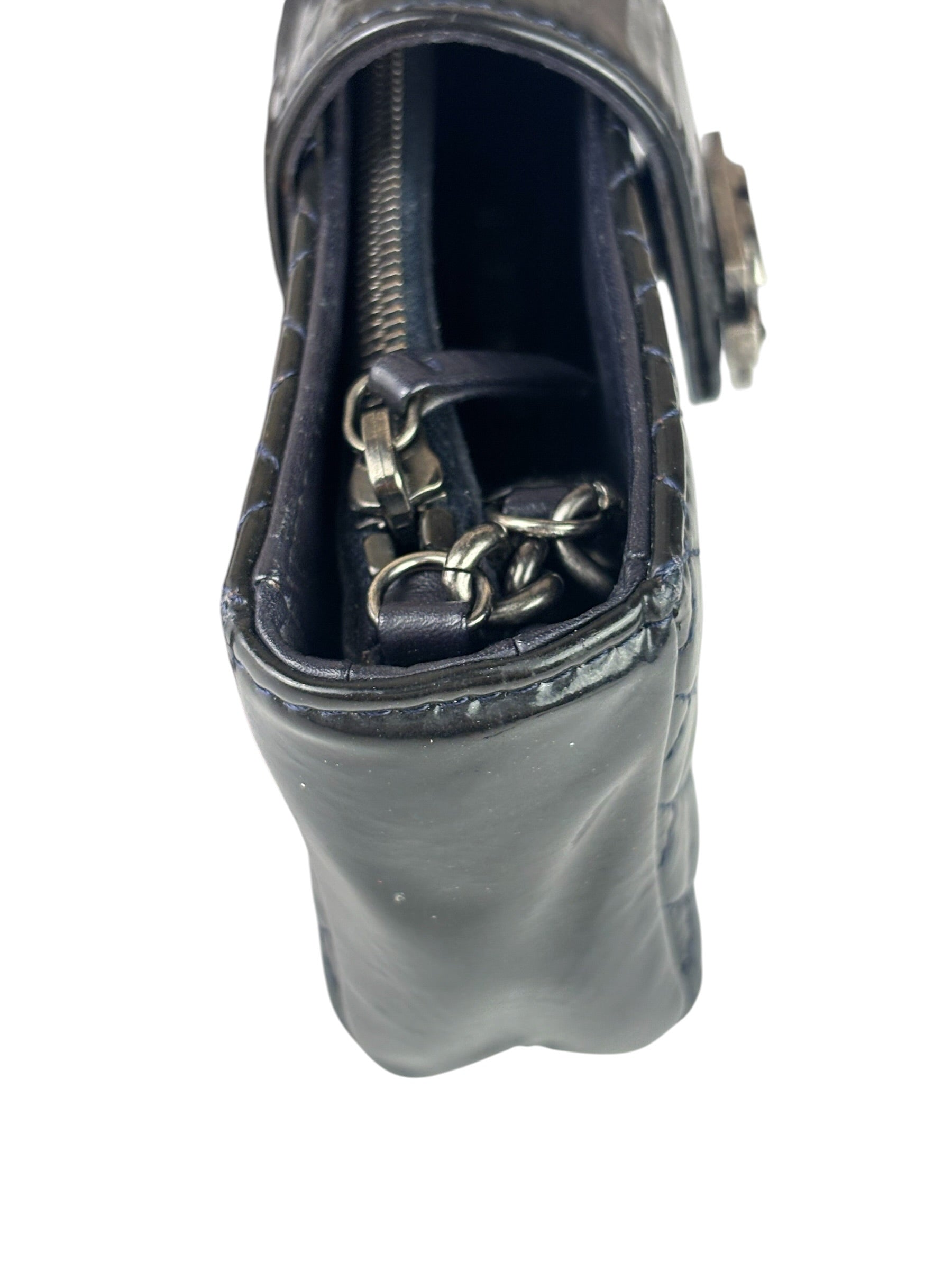 Chanel Navy Patent Leather Matelasse Chain Pouch 2013