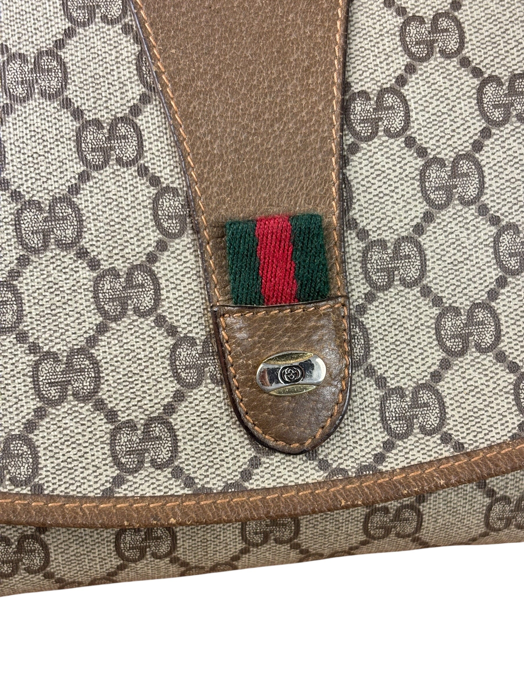 Gucci Brown Leather Trim GG Accessory Collection Clutch