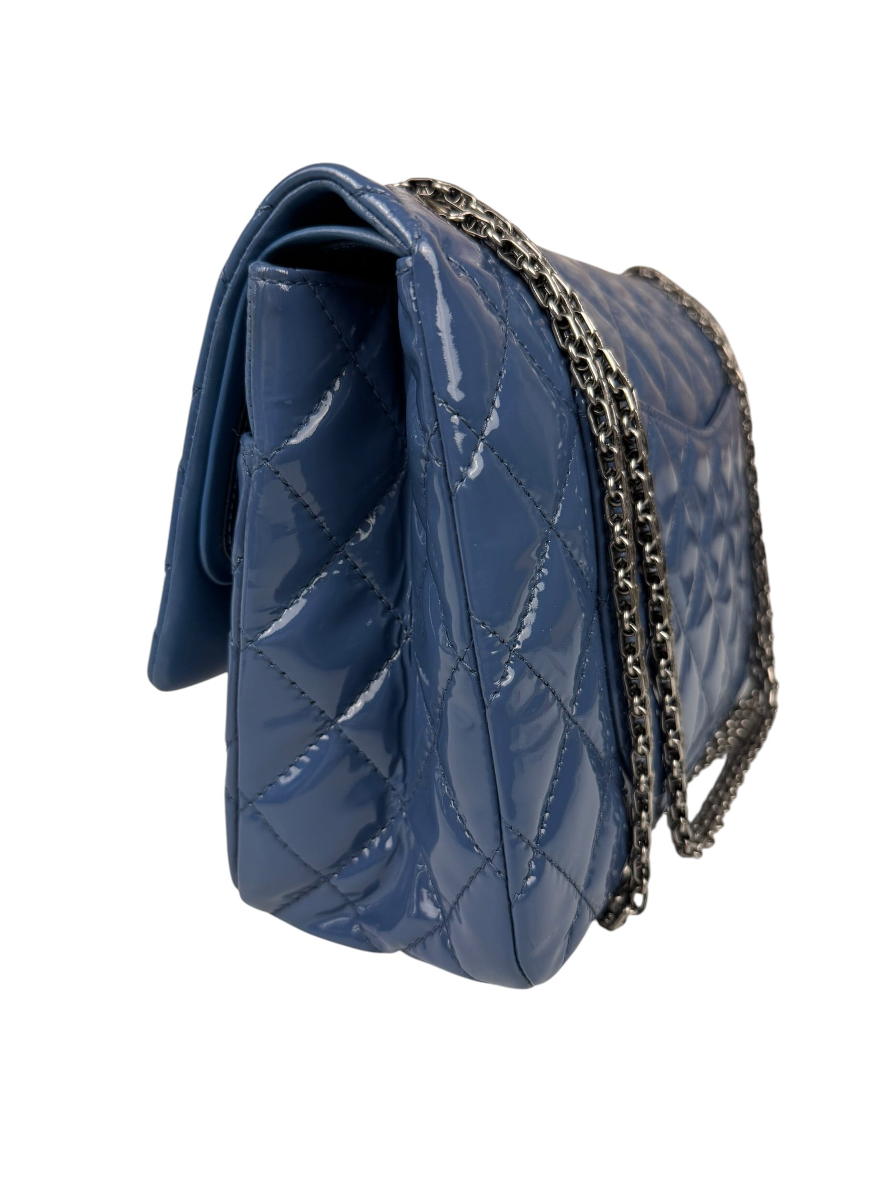 Chanel Blue Patent Quilted Jumbo Classic 2.55 Double Flap Bag 2011