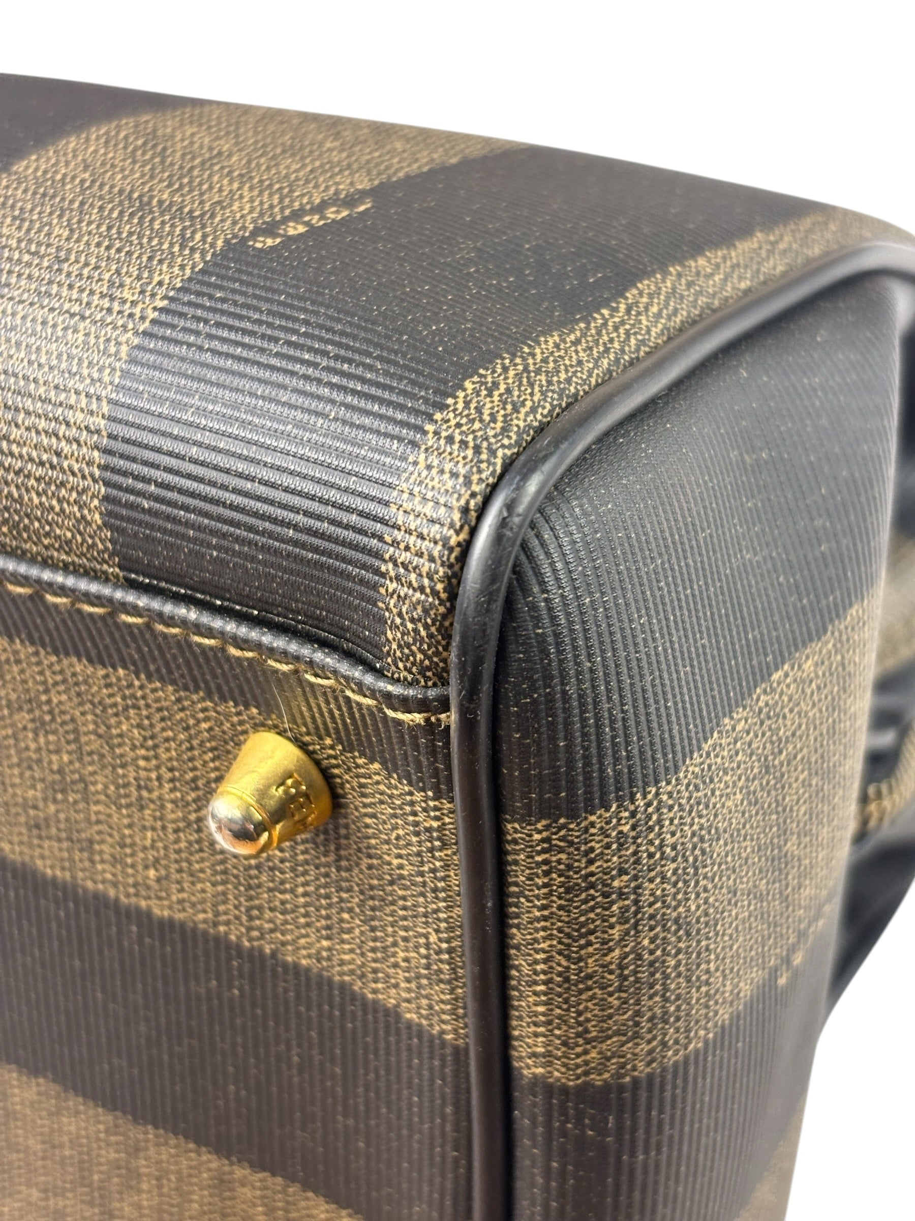 Fendi Brown/Black Leather Pequin Boston Bag