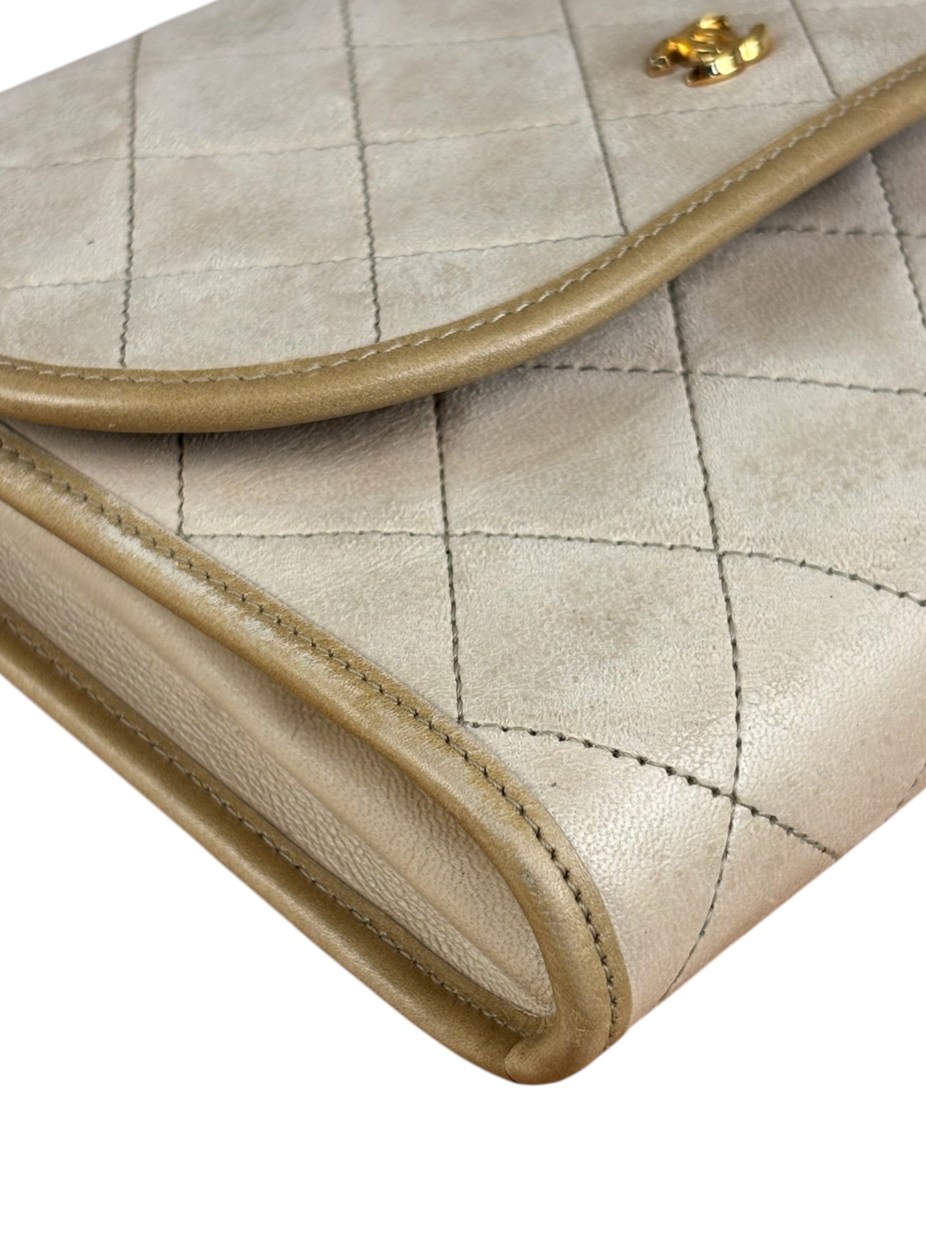 Chanel Beige Leather Trim Matelasse Mini Shoulder Bag 2009