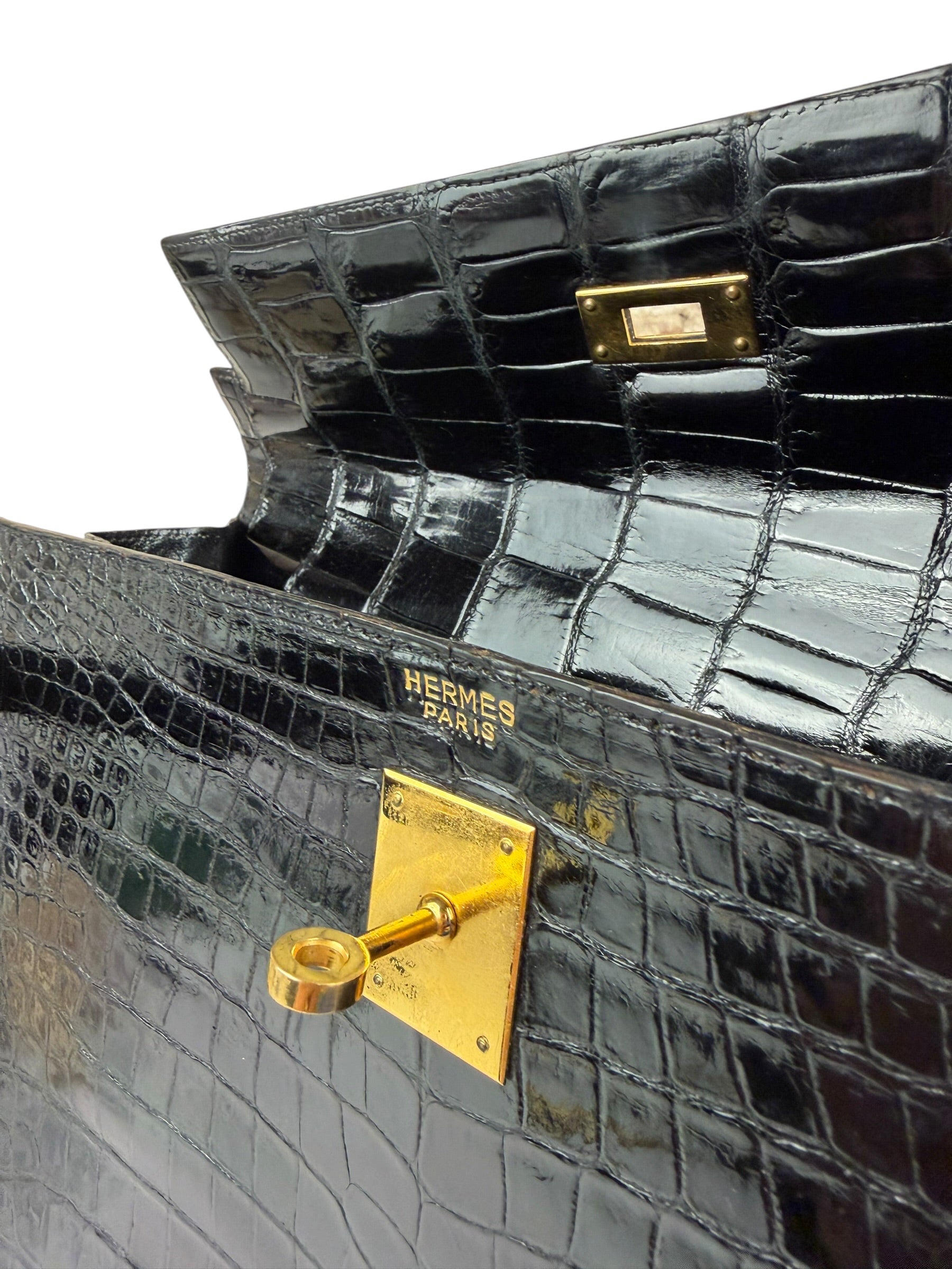 Hermes 1985 Black Crocodile Kelly 35