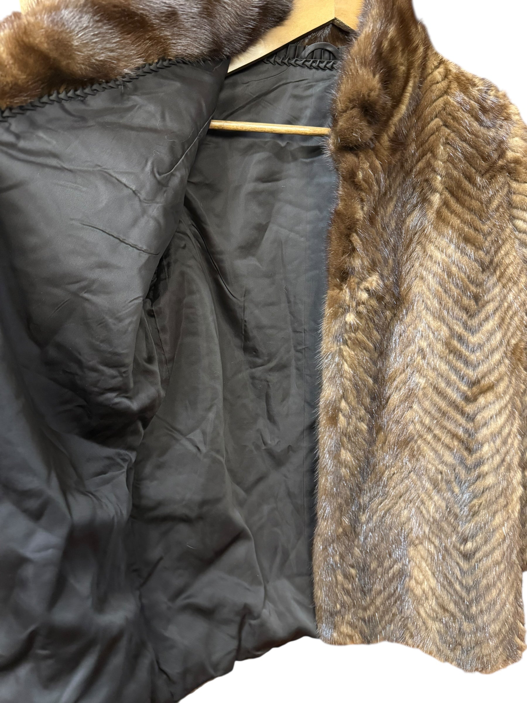 Vintage Dark Brown Chevron Fur Coat