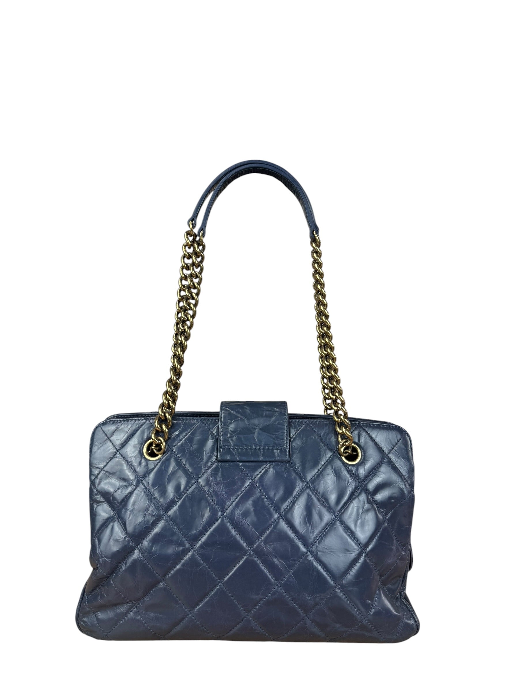 Chanel Blue Aged Quilted 2.55 Leather Chain Tote 2011