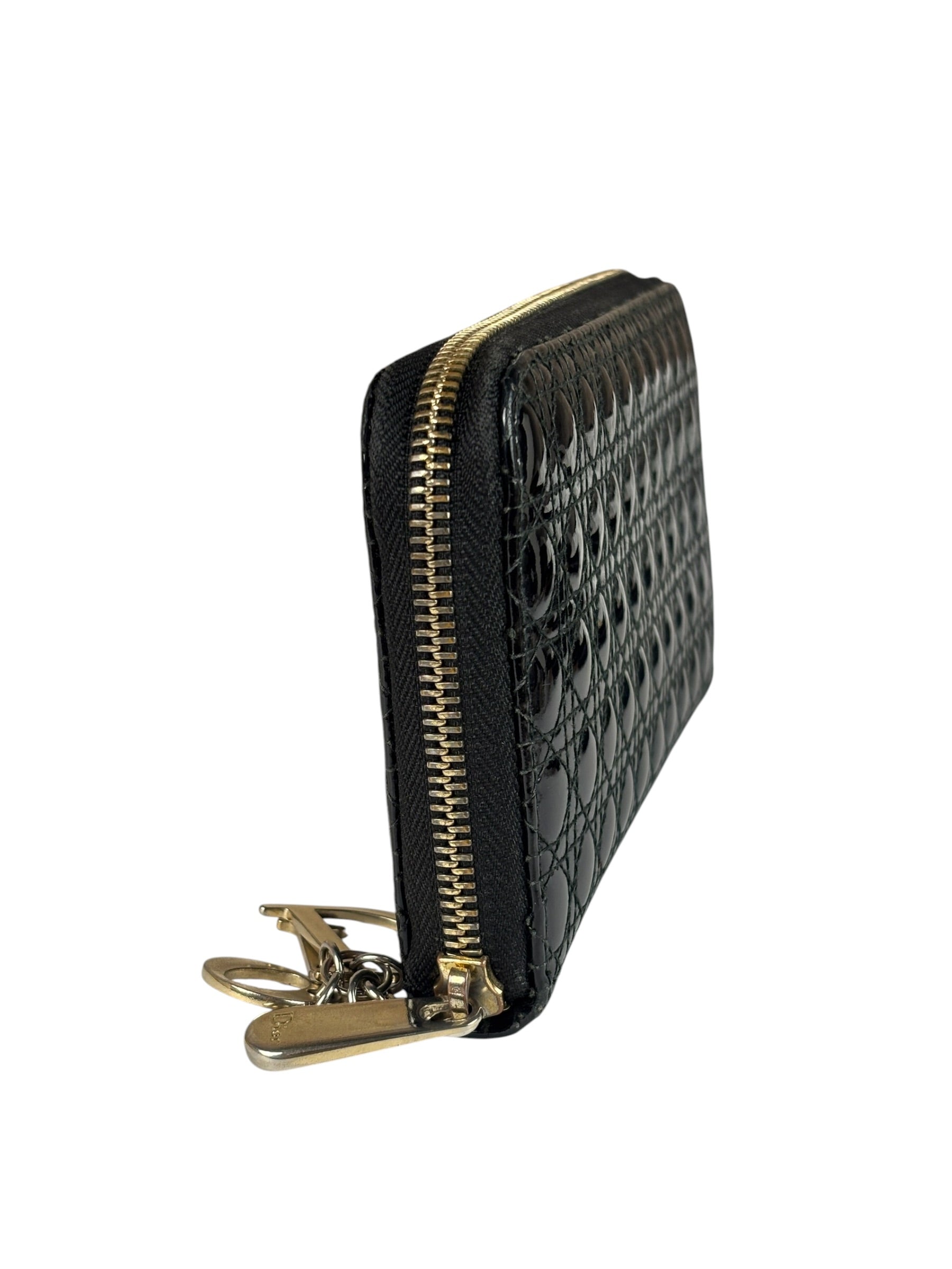 Christian Dior Black Patent Leather Zip-Around Long Wallet