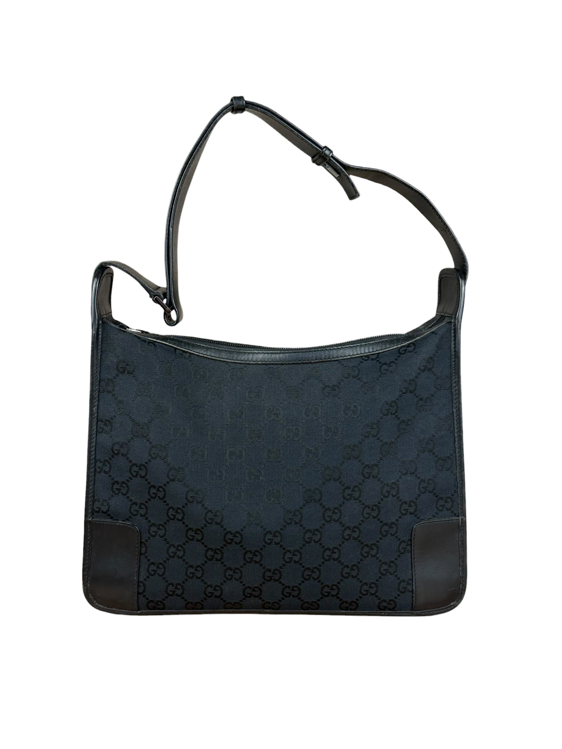 Gucci Vintage Black GG Canvas Shoulder Bag