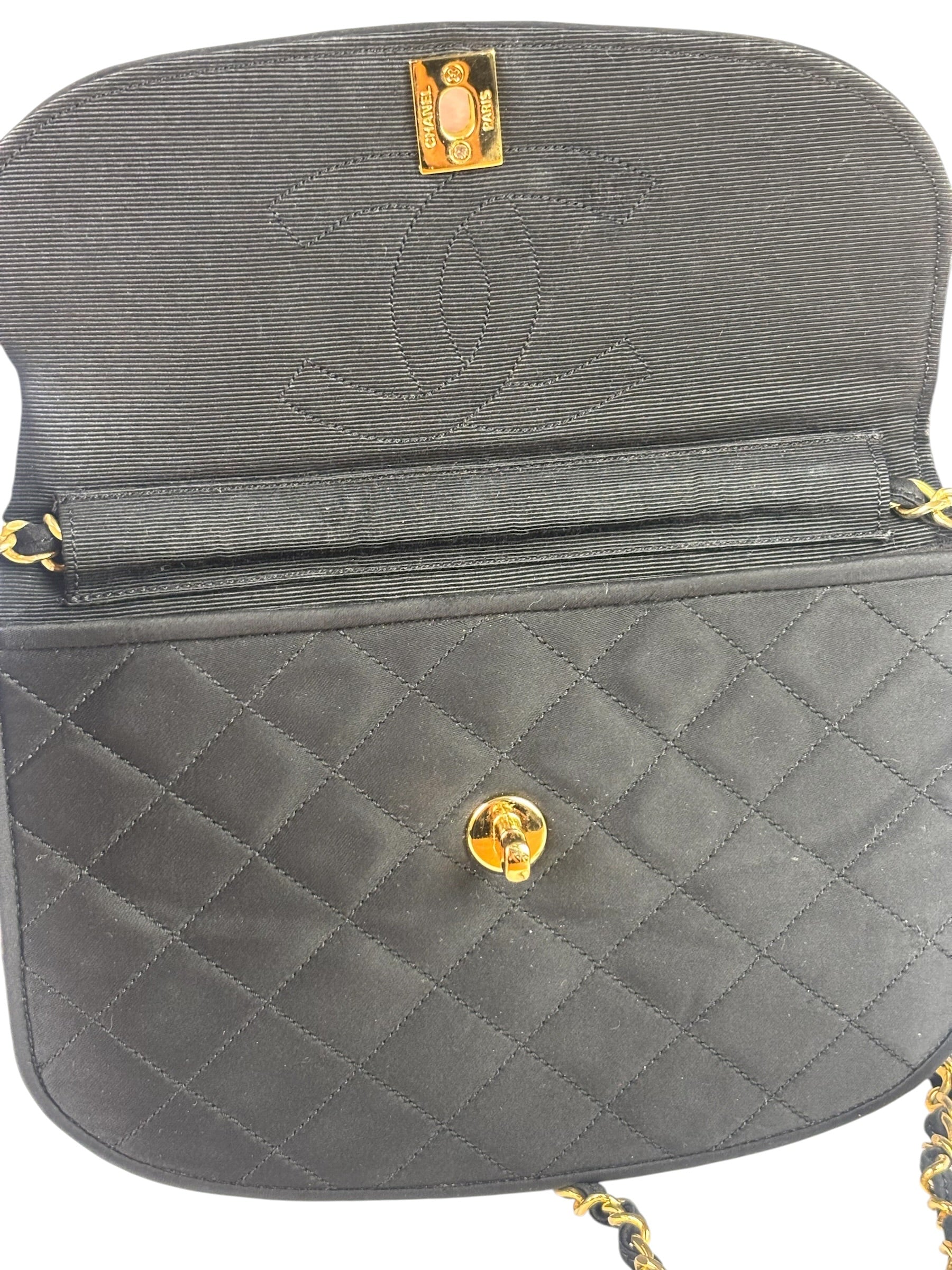 Chanel Black Quilted Satin Shoulder Bag