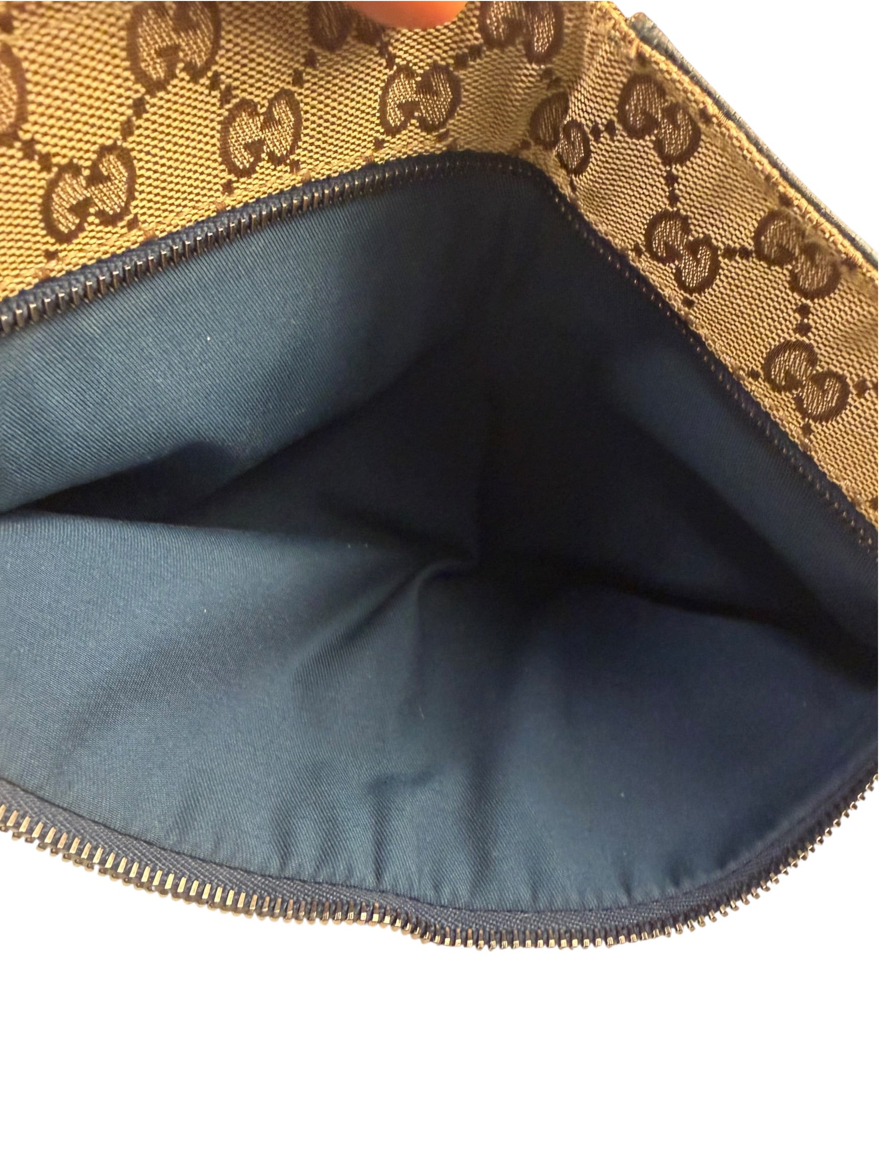 Gucci Beige/Navy Leather Trim GG Belt Bag