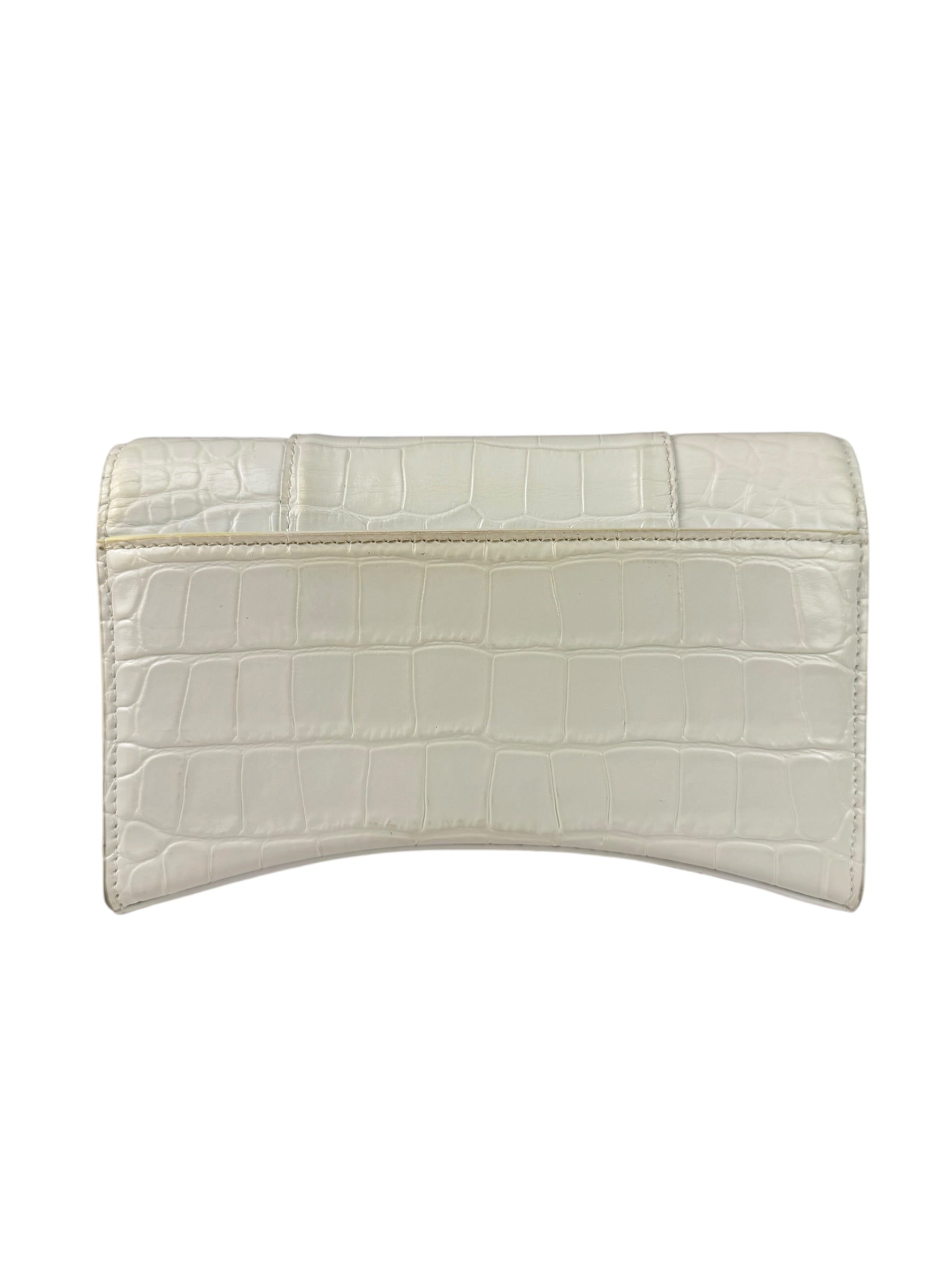 Balenciaga White Crocodile Embossed Hourglass Wallet On Chain
