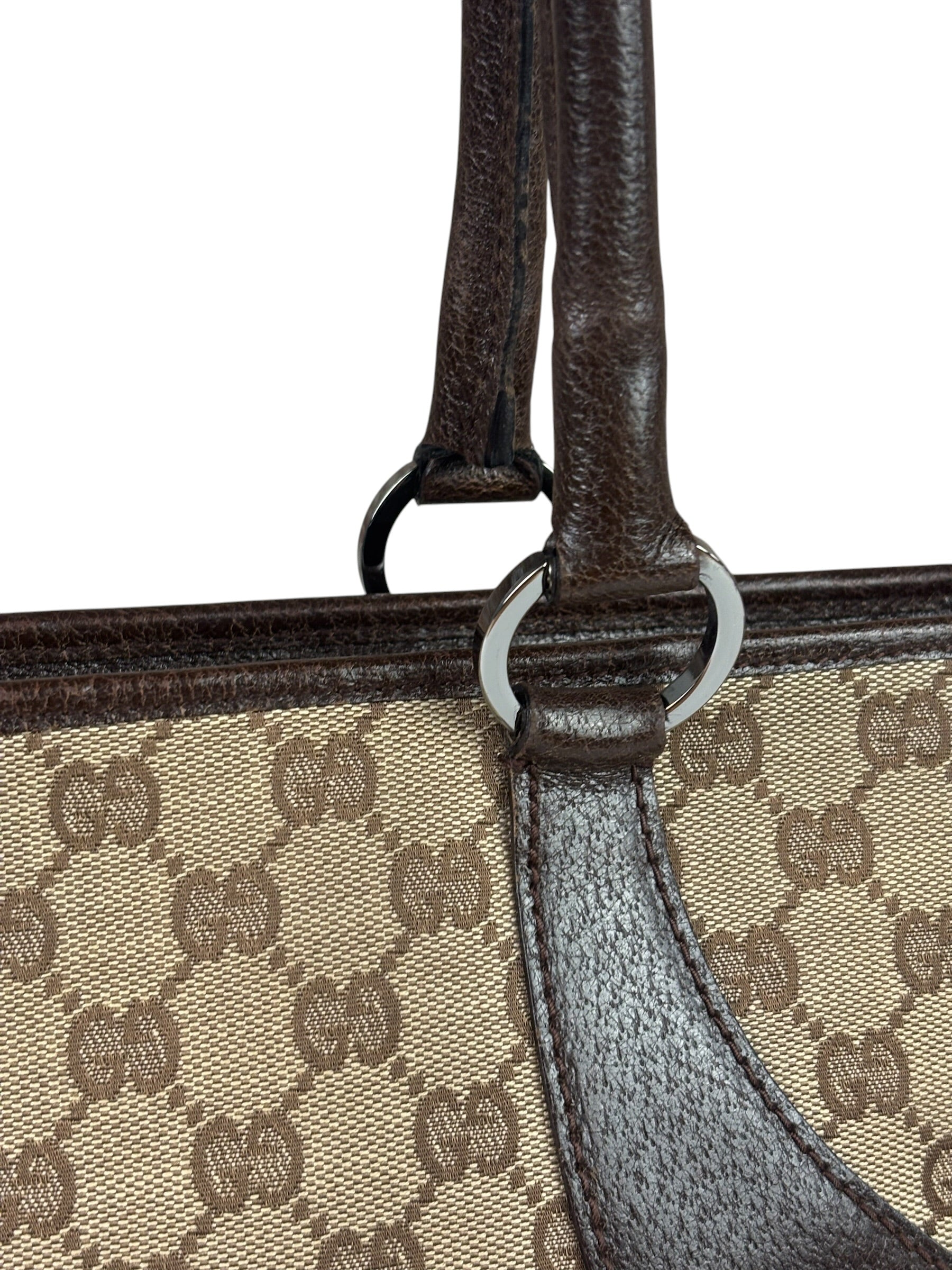 Gucci Brown Leather Trim GG Supreme Shoulder Bag