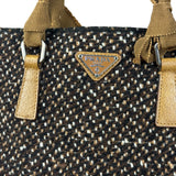 Prada Vintage Brown/Black Woven Tweed Trim Tote Handbag