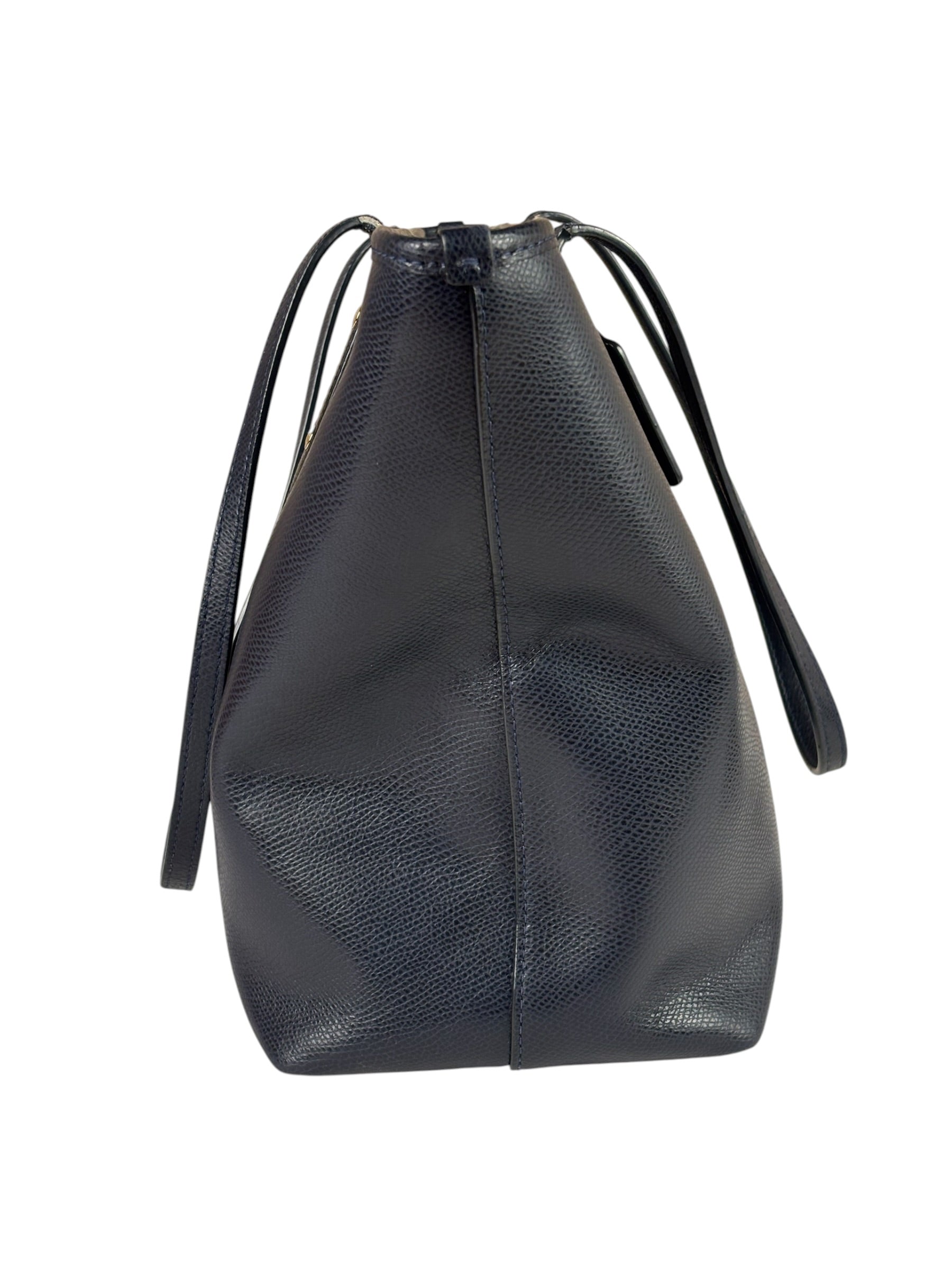 Coach Navy Crossgrain Leather City Zip Shoulder Bag