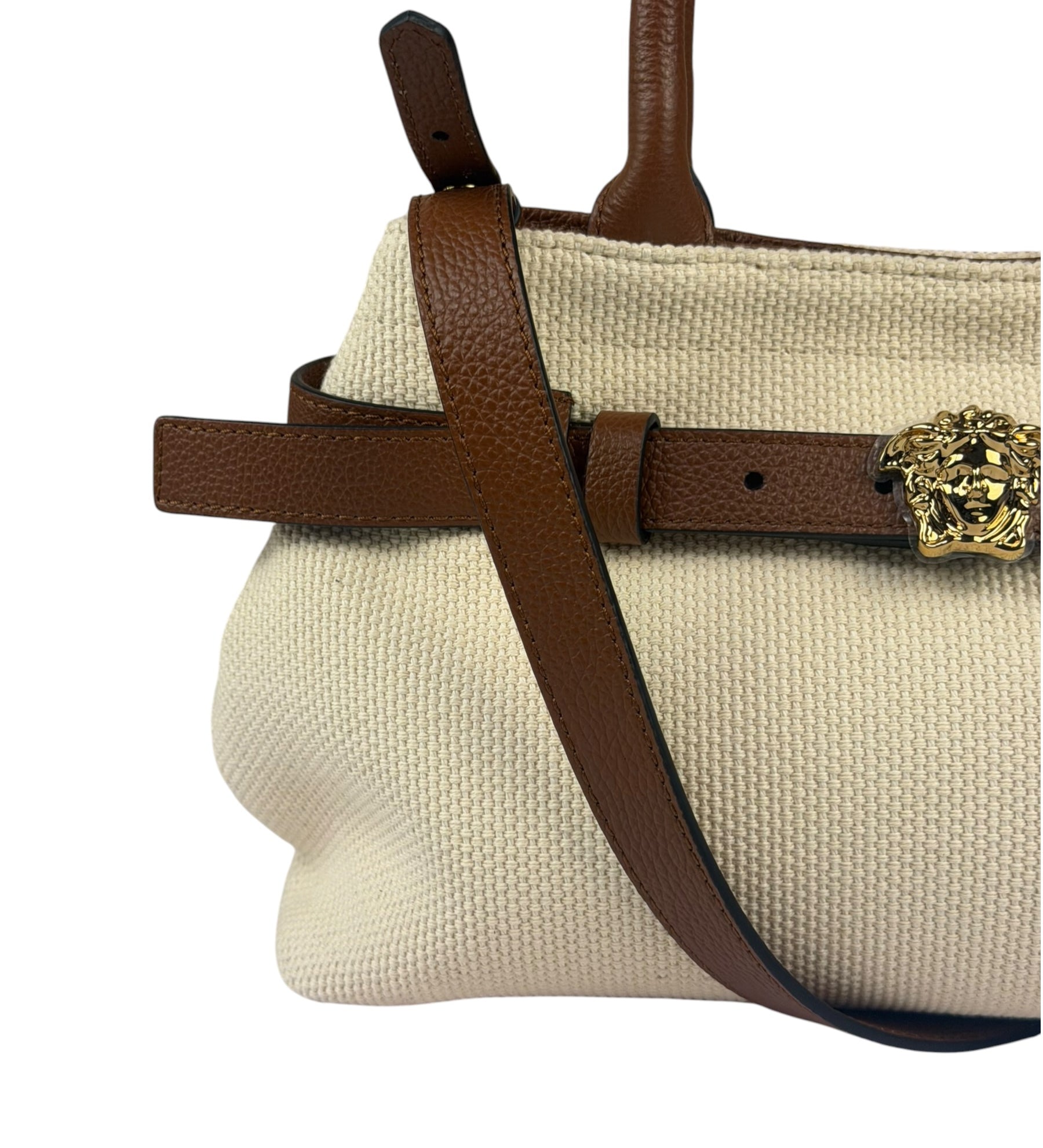 Versace Brown Leather Trim La Medusa Tote