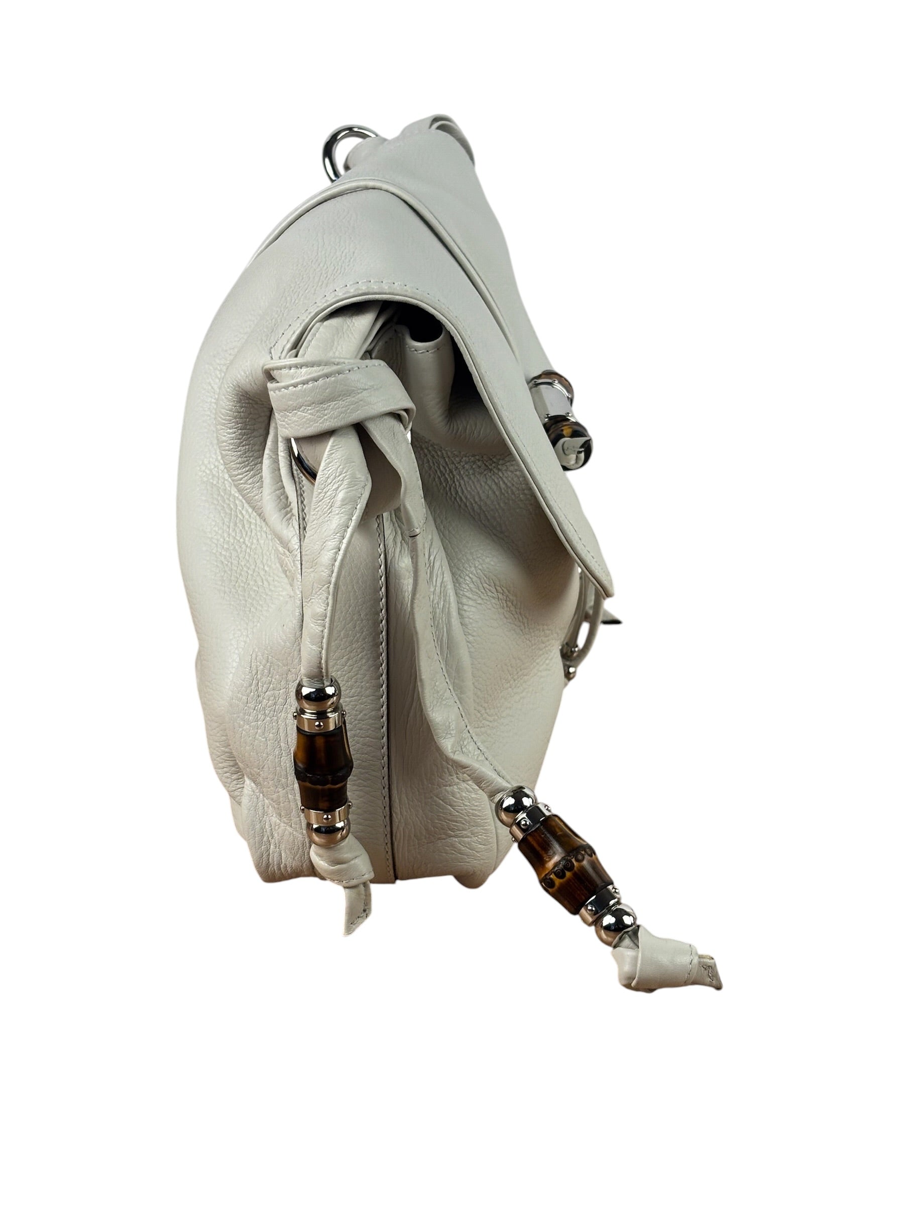 Gucci White Leather Bamboo Jungle Shoulder Bag