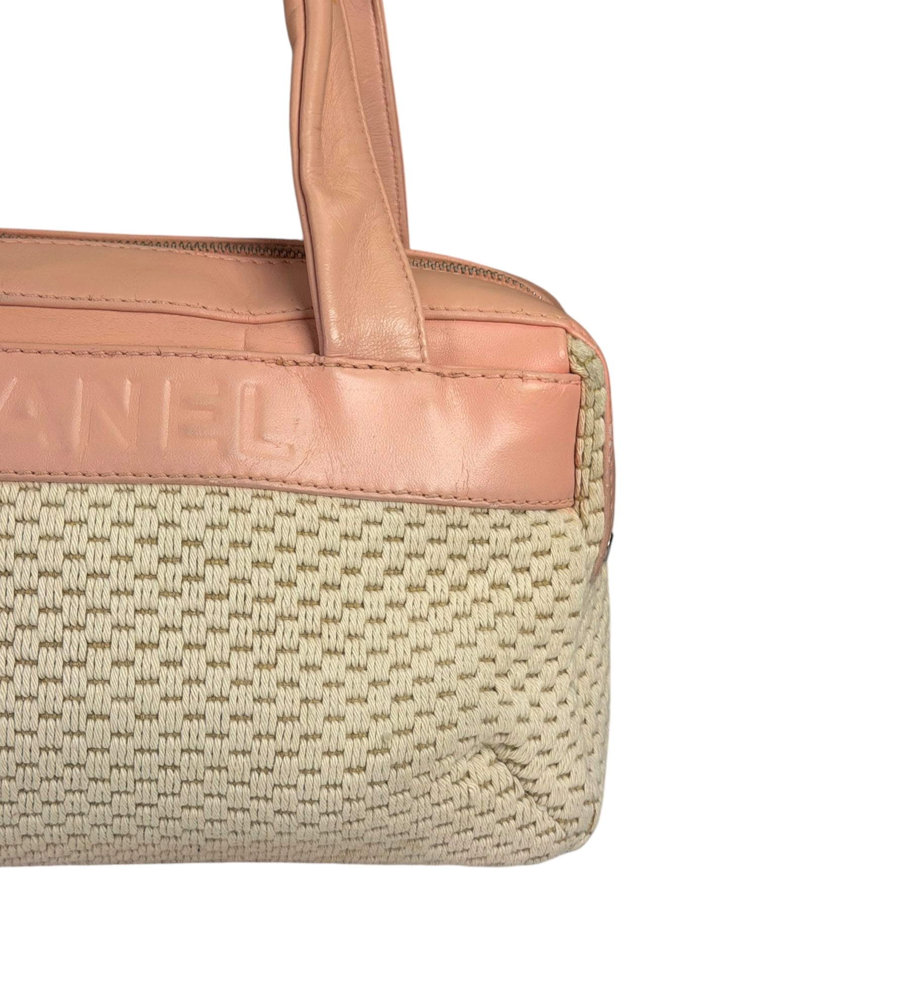 Chanel Cream/Pink Leather Lax Crochet Bowler Shoulder Bag 2004