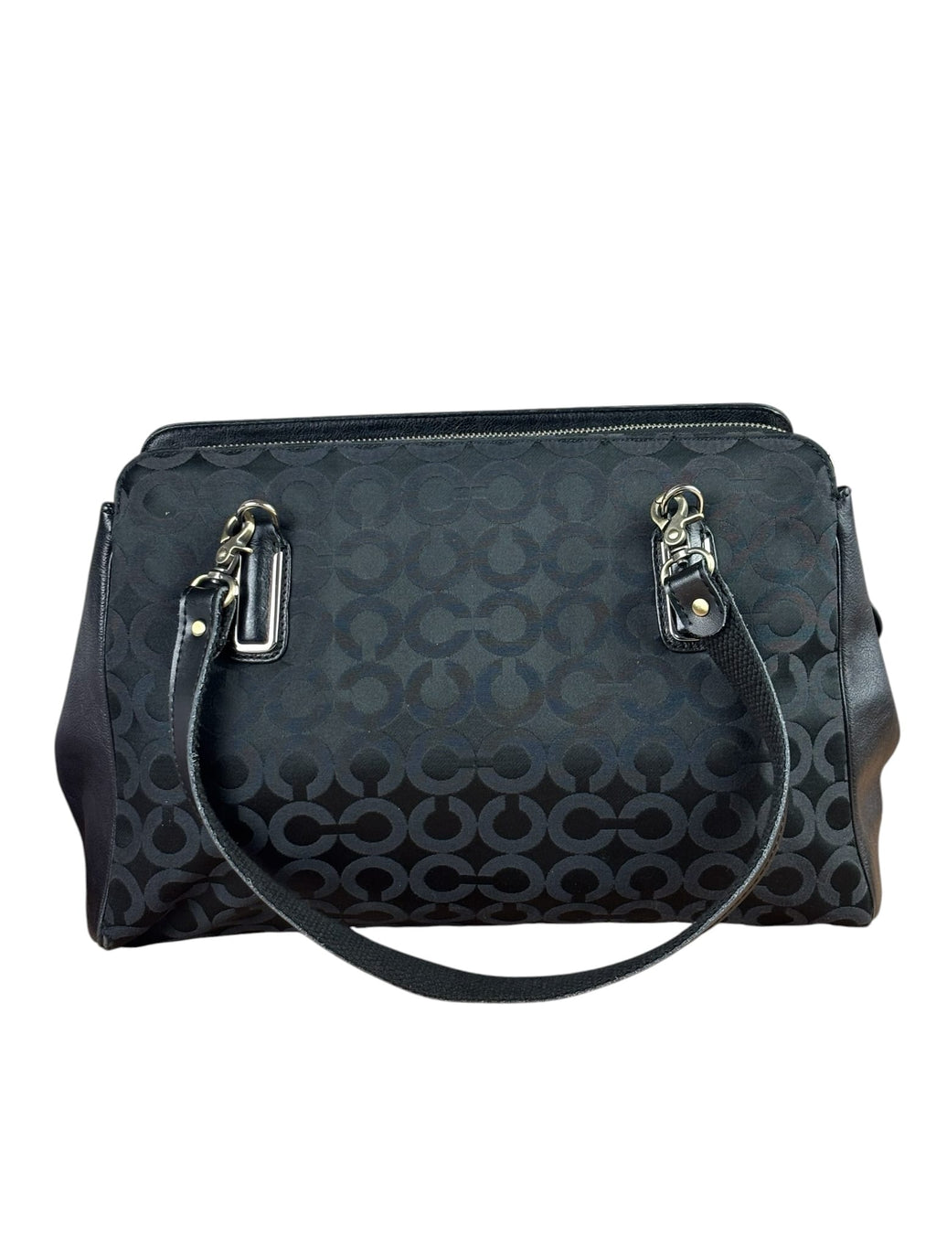 Coach Black Leather Trim Madison Op Art Sateen Phoebe Shoulder Bag