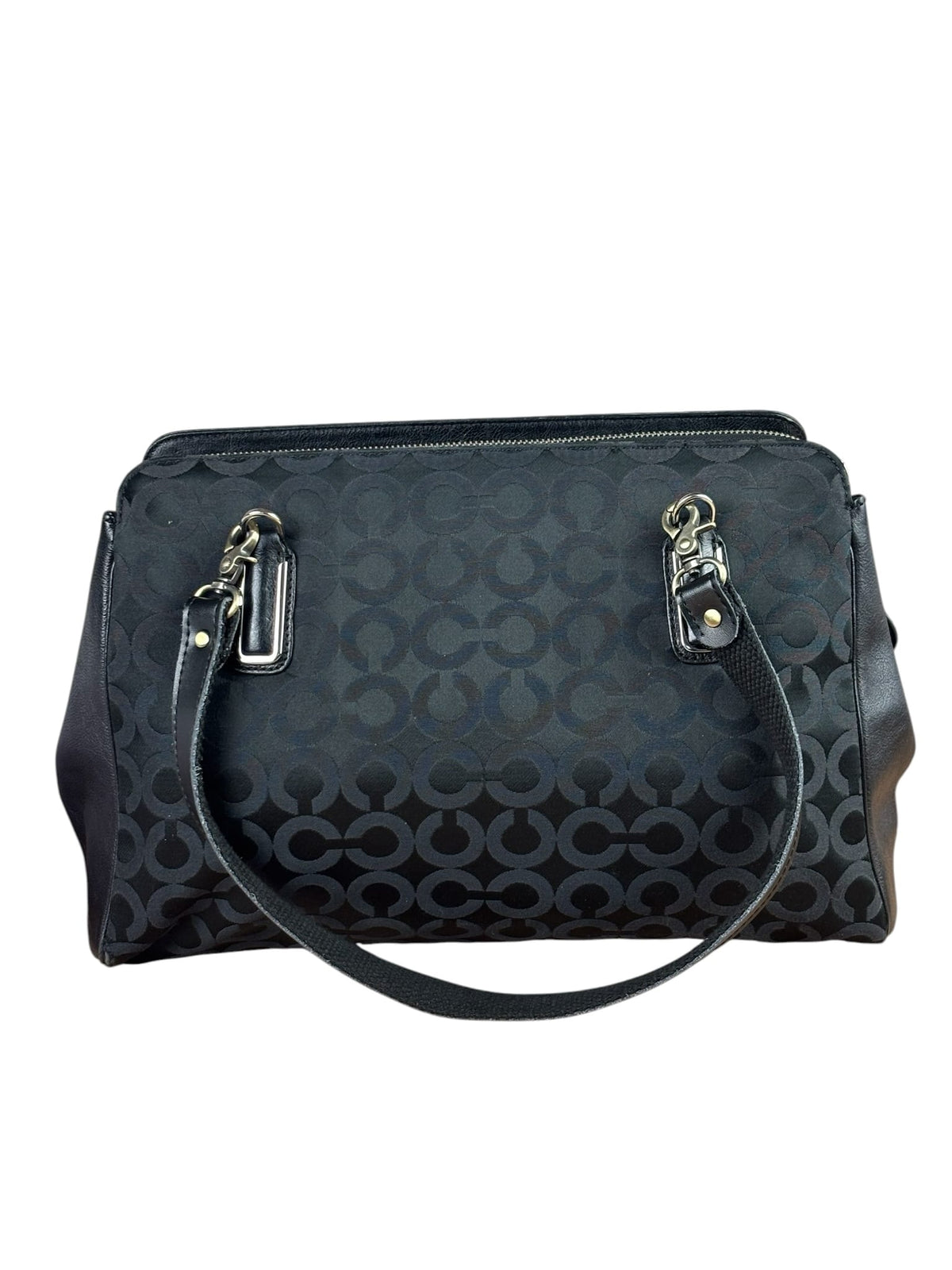 Coach Black Leather Trim Madison Op Art Sateen Phoebe Shoulder Bag