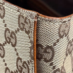 Gucci GG Brown Leather Trim Canvas Monogram Tote Bag
