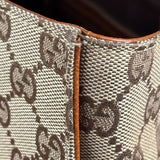 Gucci GG Brown Leather Trim Canvas Monogram Tote Bag