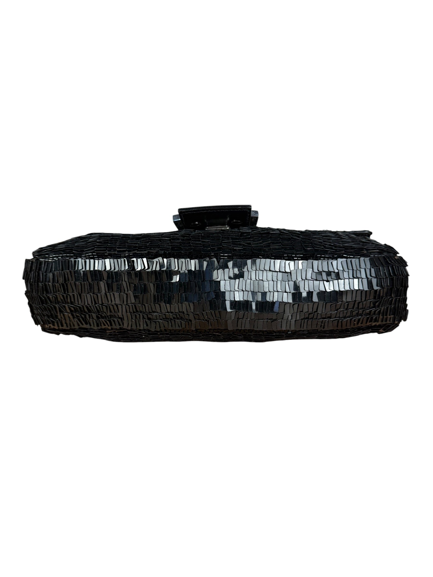 Fendi Vintage Black Sequin Baguette Shoulder Bag