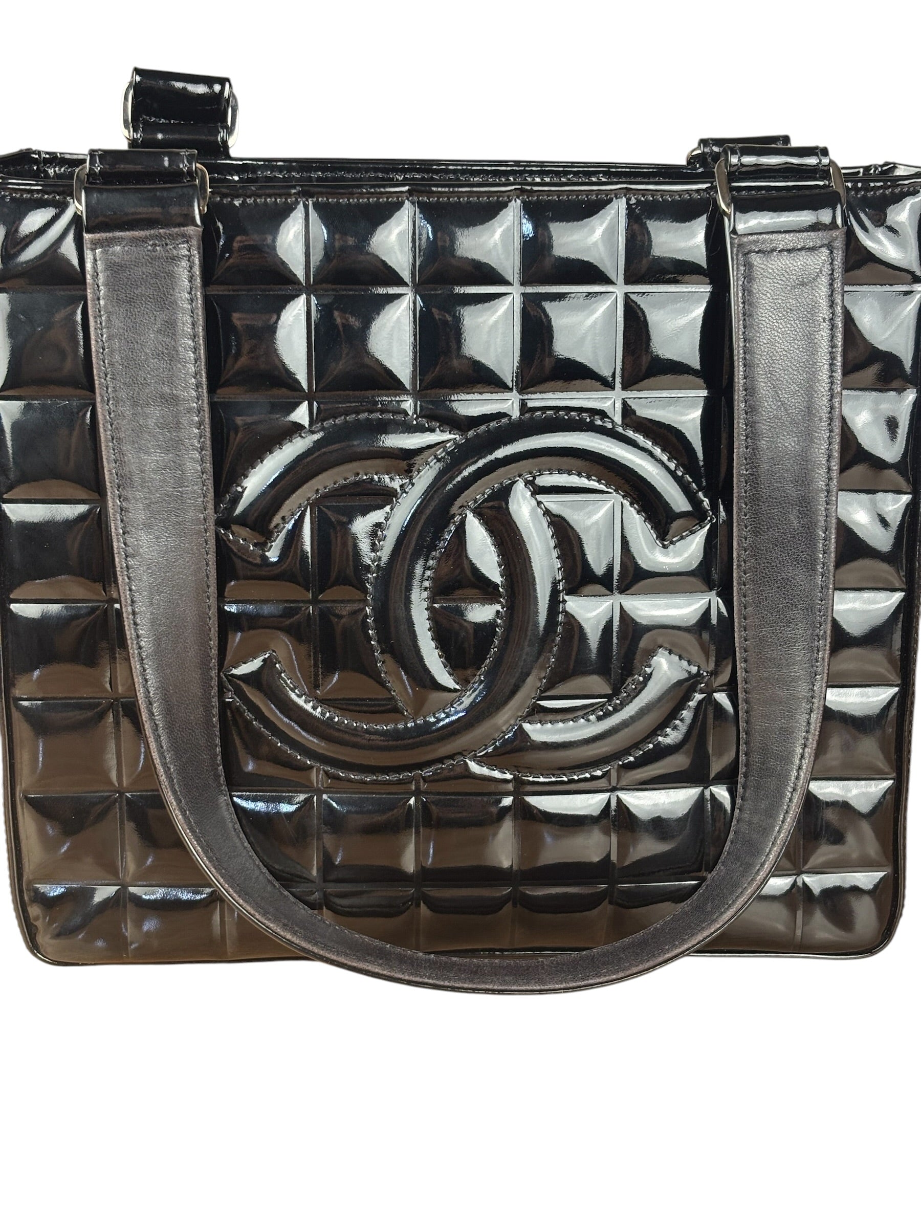 Chanel Black Patent Chocolate Bar Shoulder Tote 2002