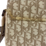 Christian Dior Beige Leather Trim Trotter Floral Embroidered Flap Bag