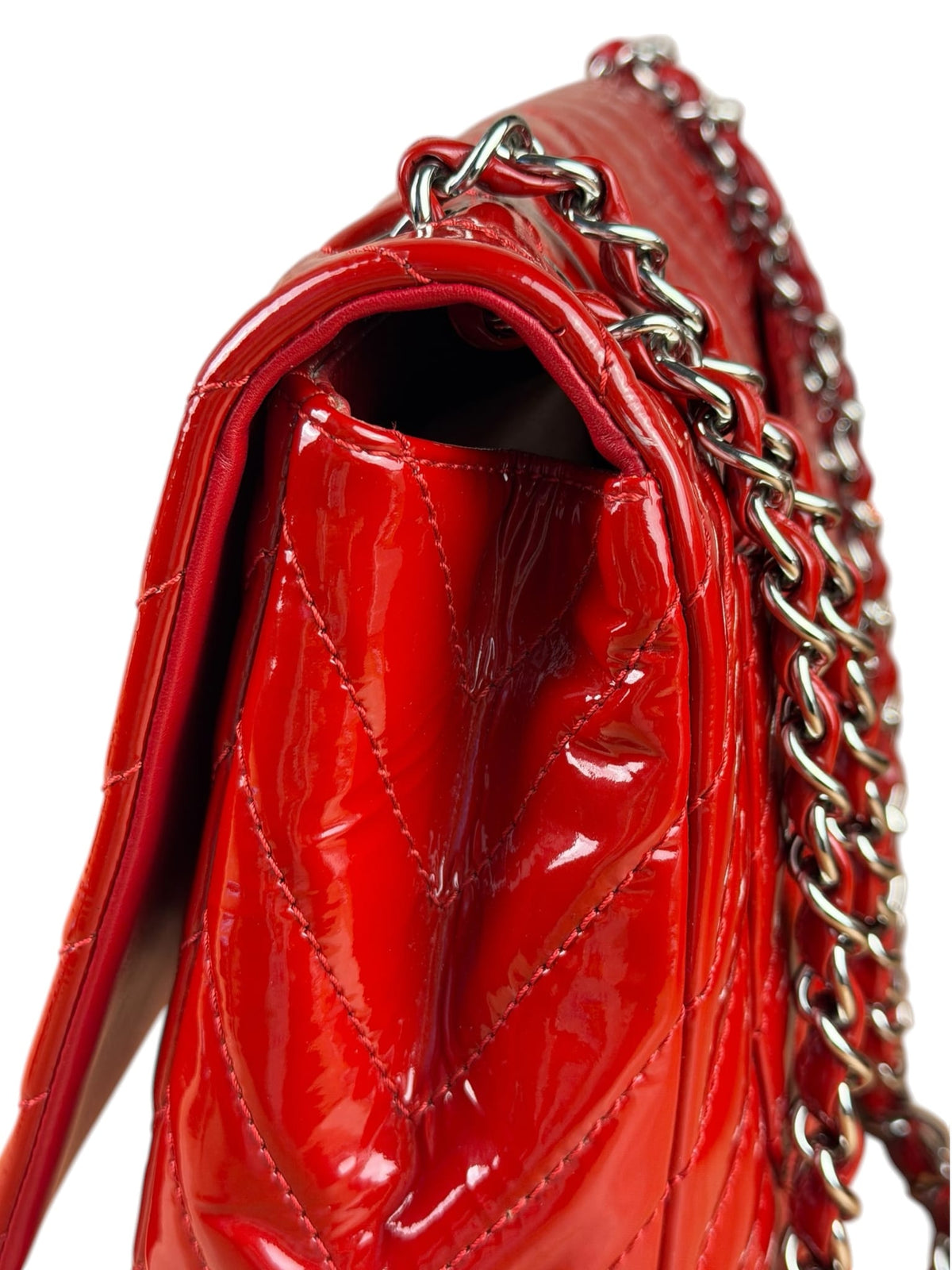Chanel Red Patent Chevron Jumbo Flap 2010