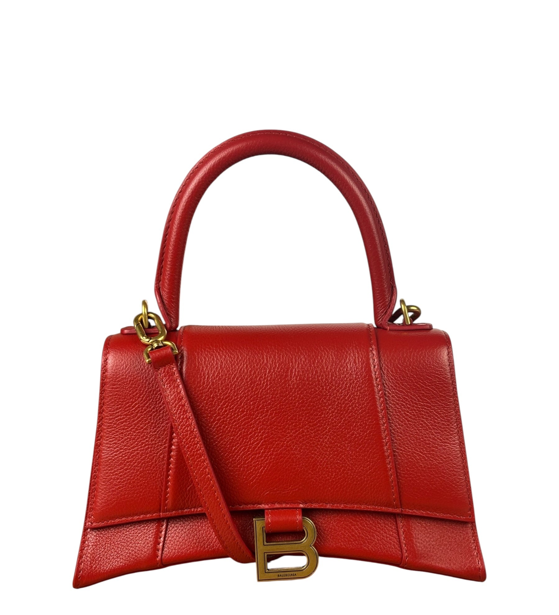 Balenciaga Red Leather Hourglass Small Two-Way Bag