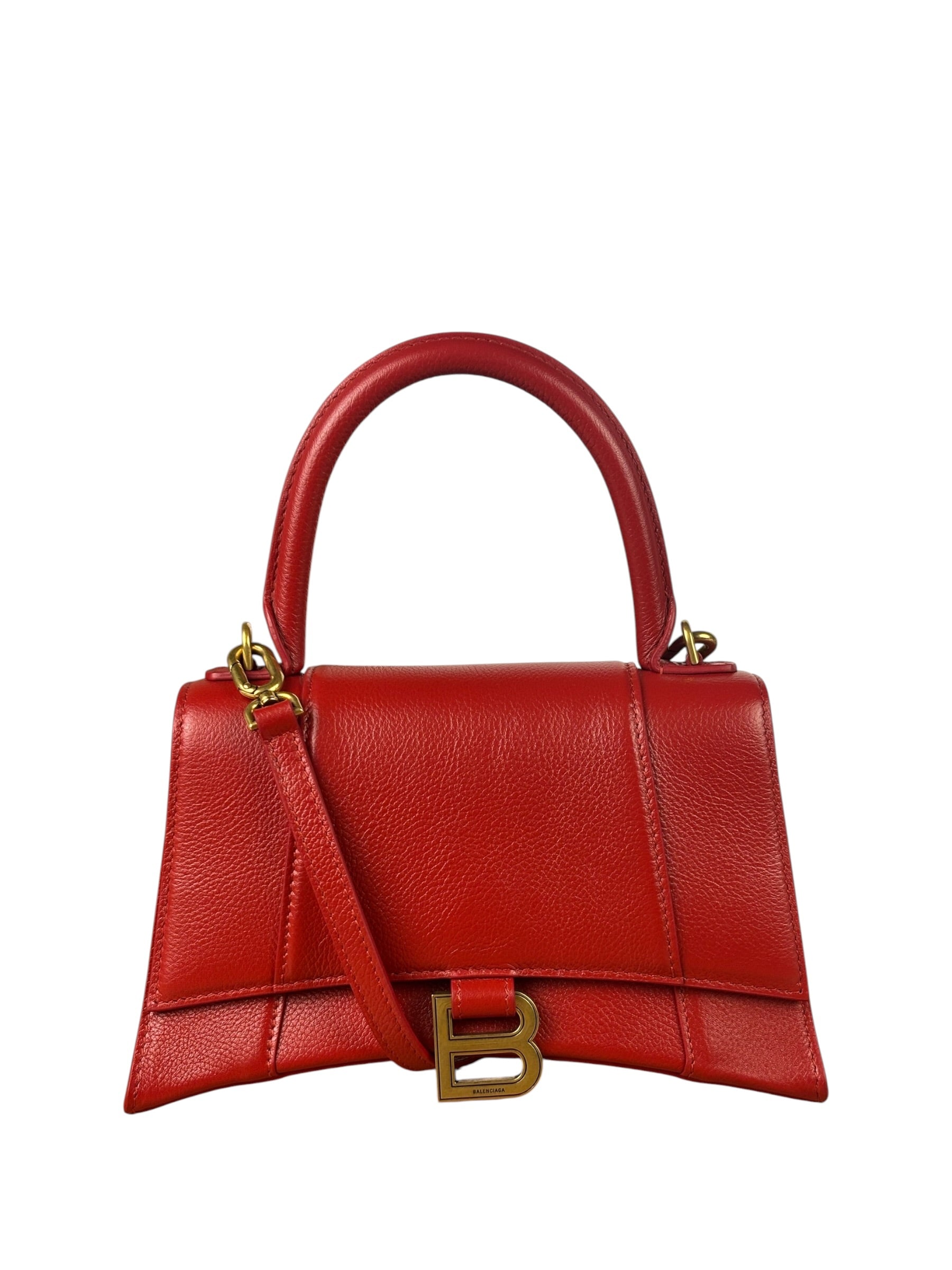 Balenciaga Red Leather Hourglass Small Two-Way Bag