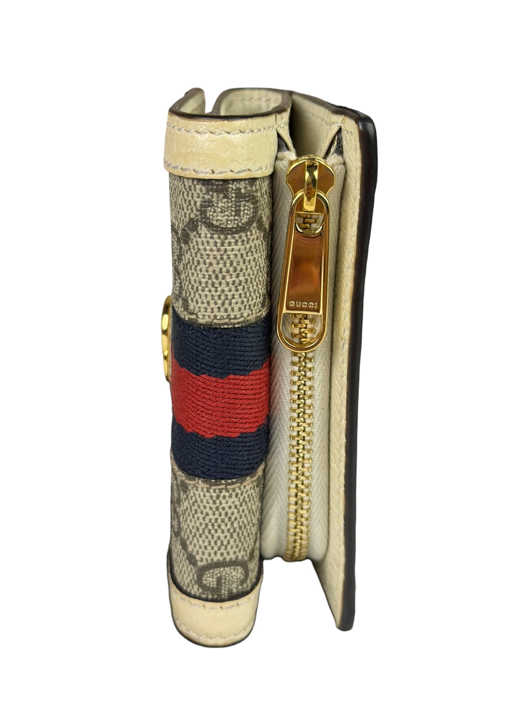 Gucci Beige Leather Trim Ophidia GG Supreme Card Case