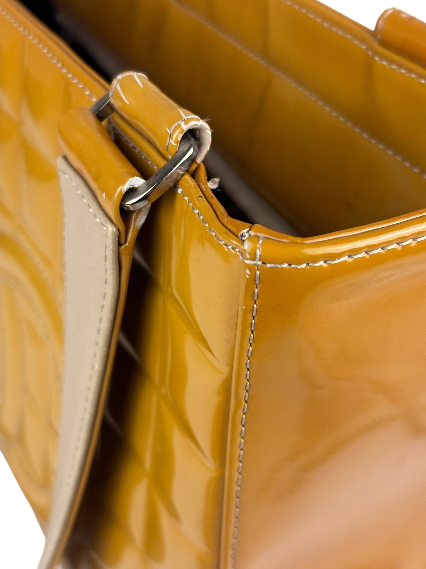 Chanel Vintage Yellow Leather Chocolate Bar Patent Tote Bag 2002