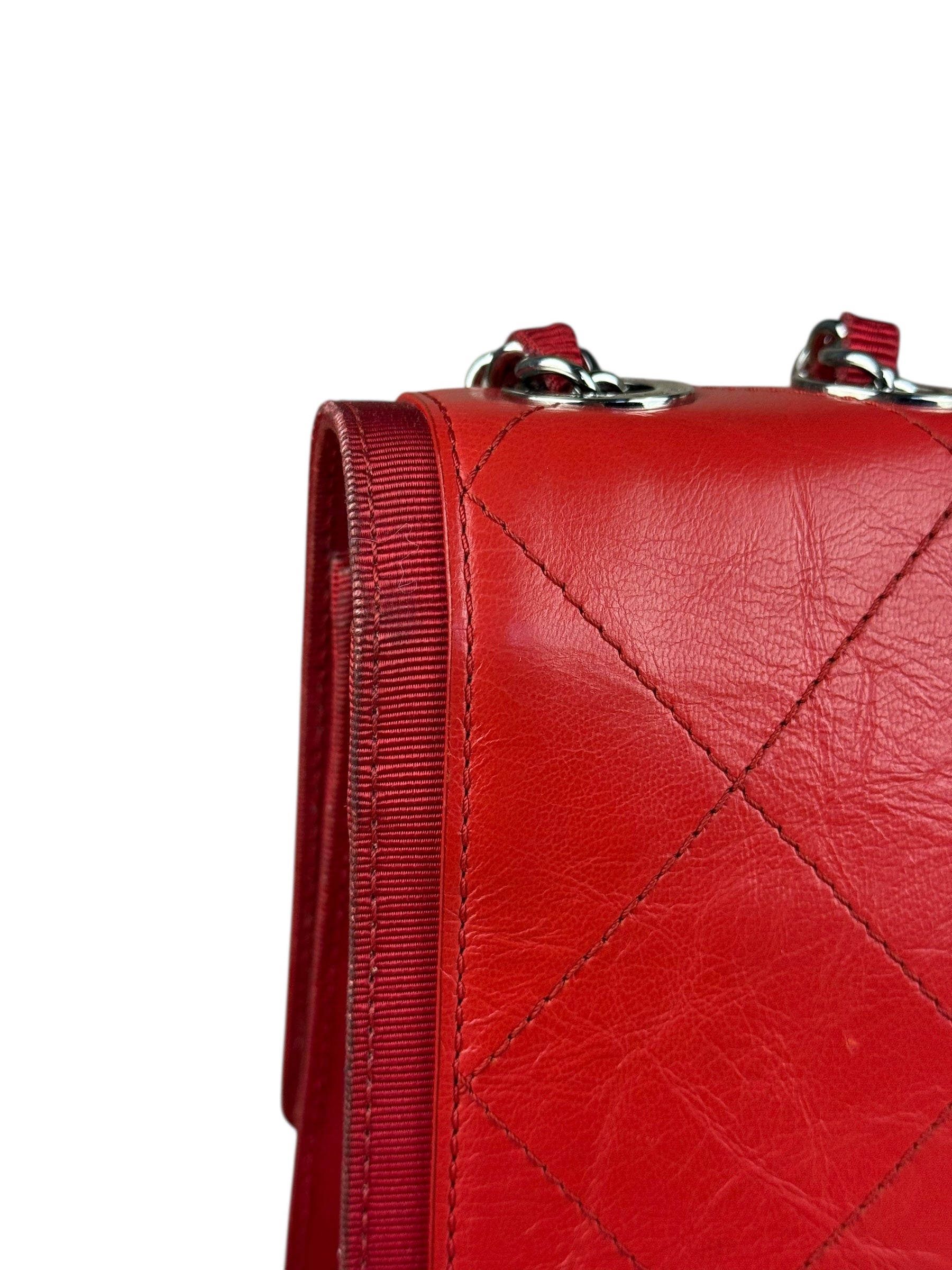 Chanel Red CC Quilted Crumpled Calfskin Flap Bag 2018