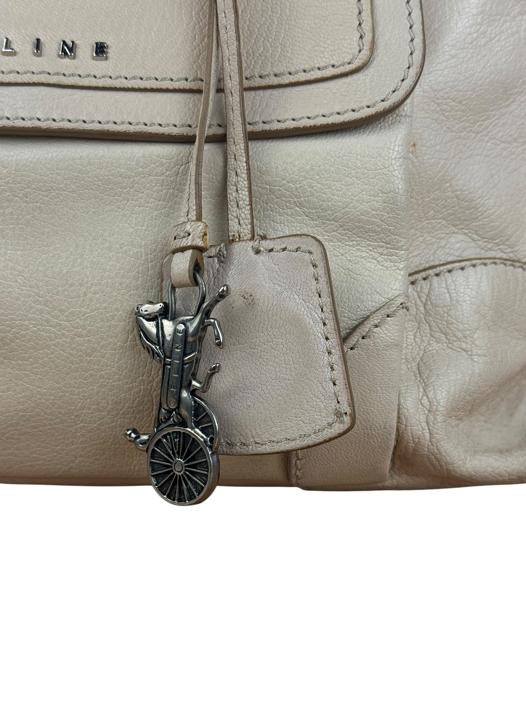 Celine Vintage Ivory Leather Boogie Handbag