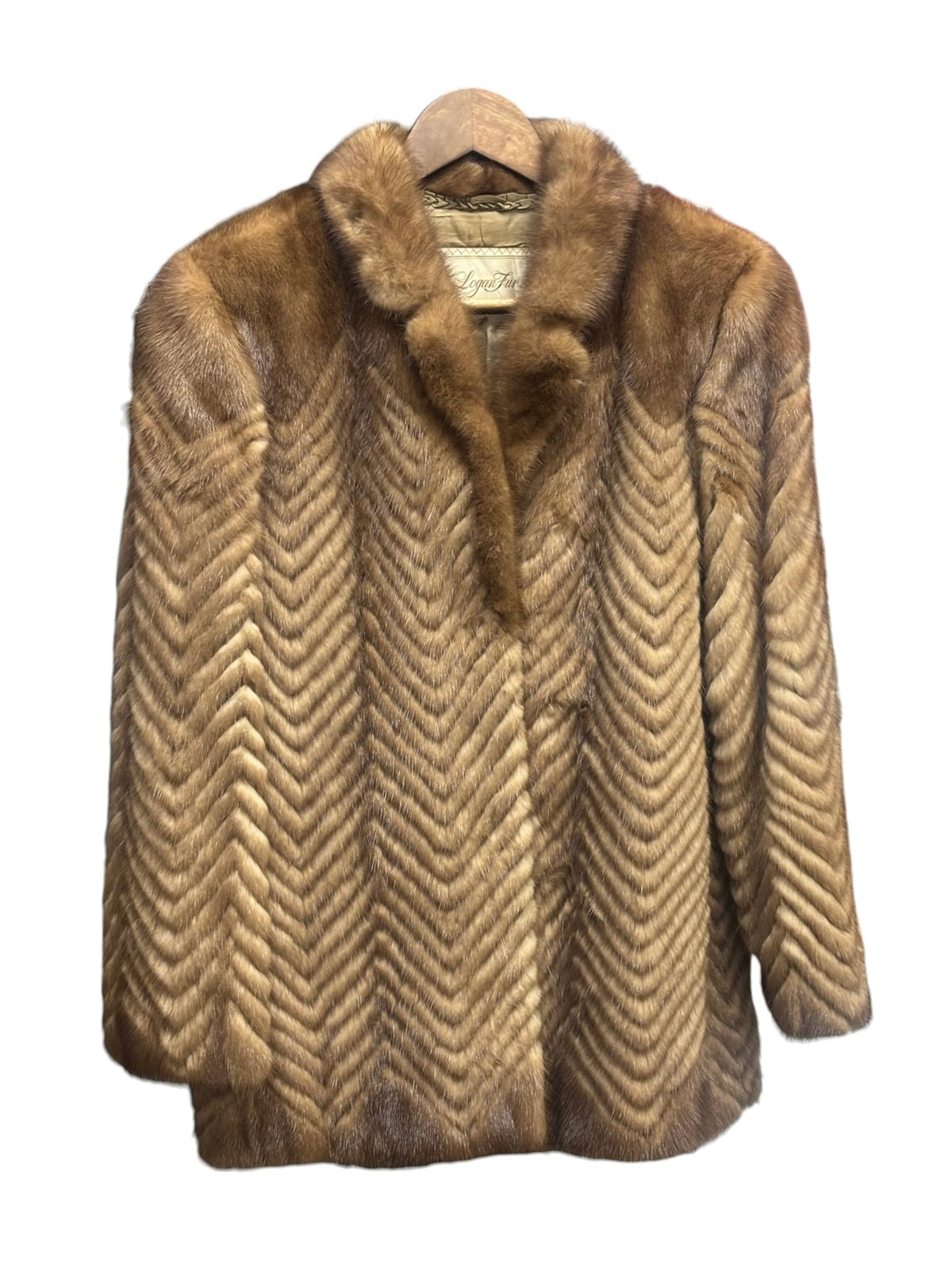 Vintage Brown Chevron Mink Fur Coat