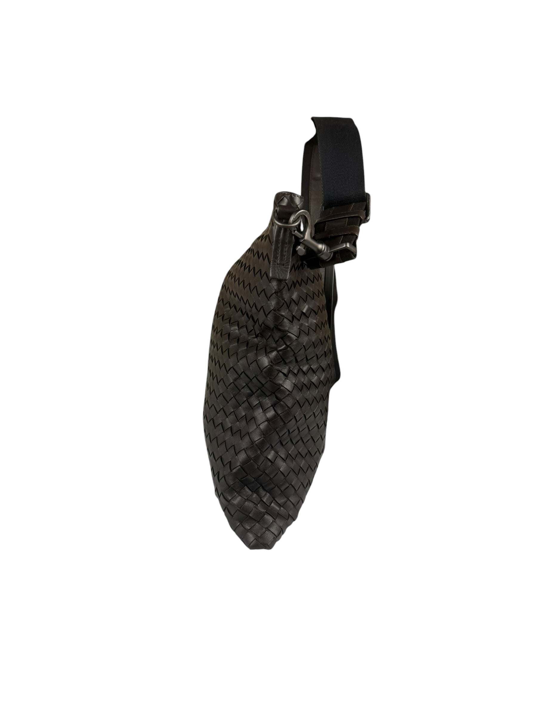 Bottega Veneta Brown Leather Woven Intrecciato Crossbody Bag