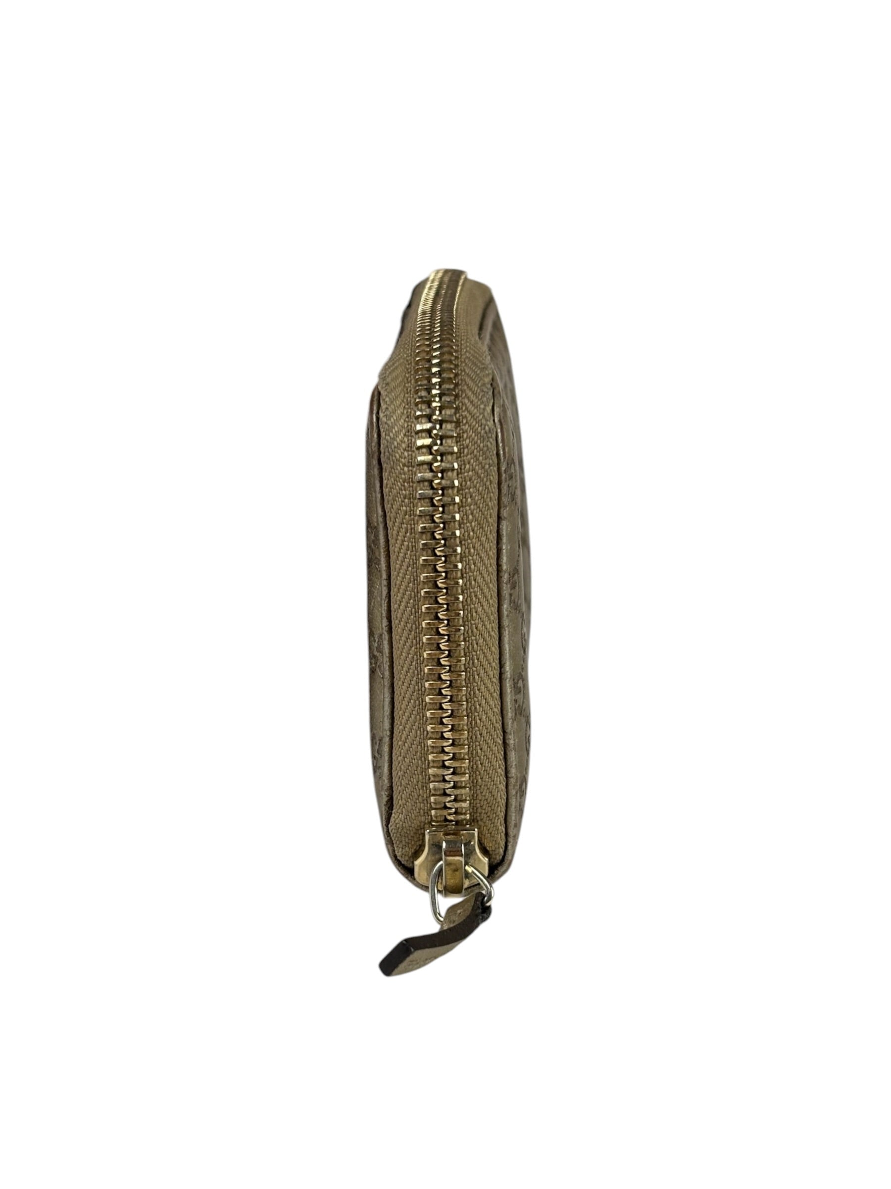 Gucci Metallic Gold Patent Leather GG Zippy Compressed Wallet