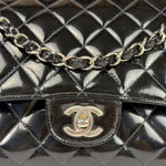 Chanel Black Patent Quilted Leather Double Flap Bag
